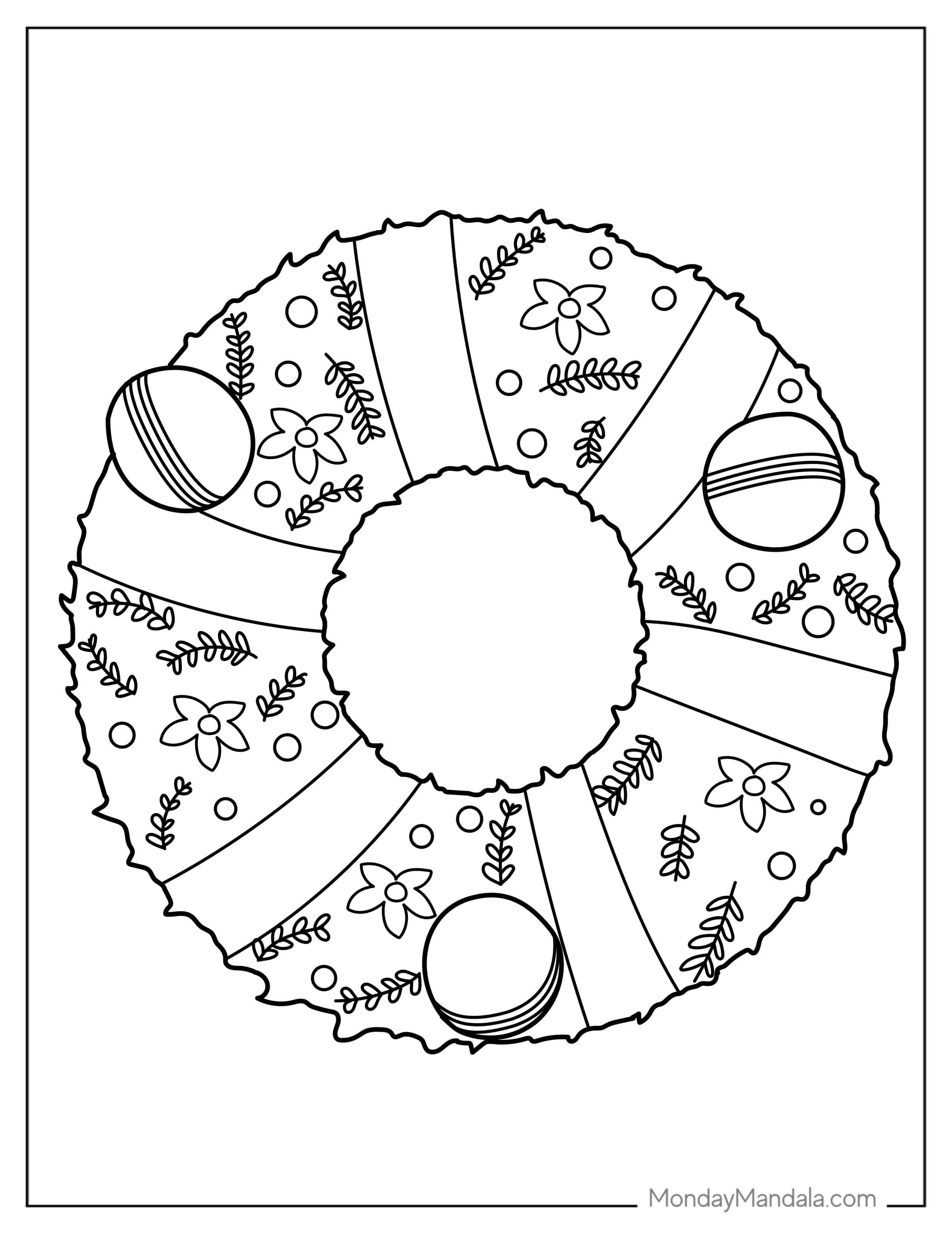 Simple To Color Christmas Wreath For Kids coloring page