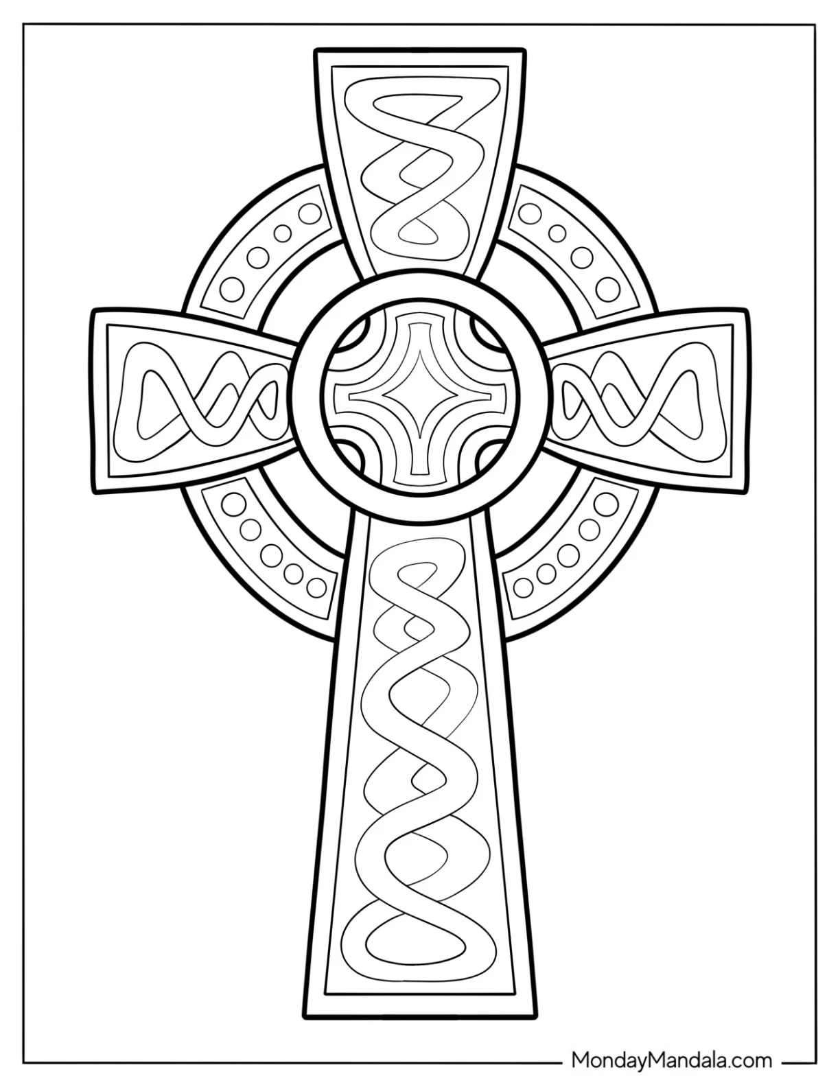 Celtic Cross Coloring Page With Embellishments For Kids coloring page — printable line art