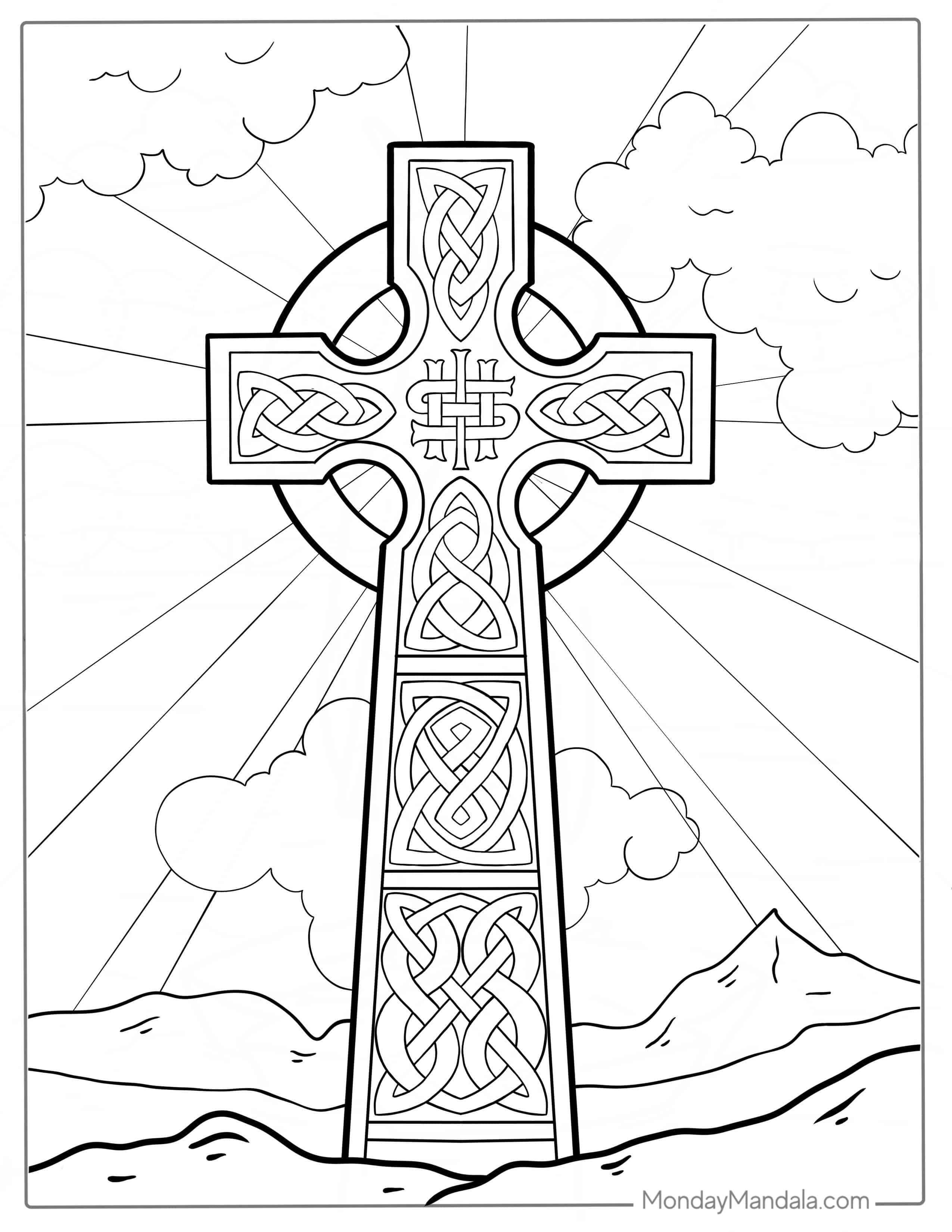 Celtic Cross With Beams From Heaven Coloring coloring page — printable line art