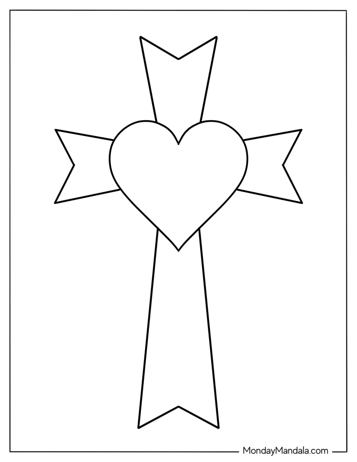 Cross Coloring Page With Love Heart For Preschoolers coloring page