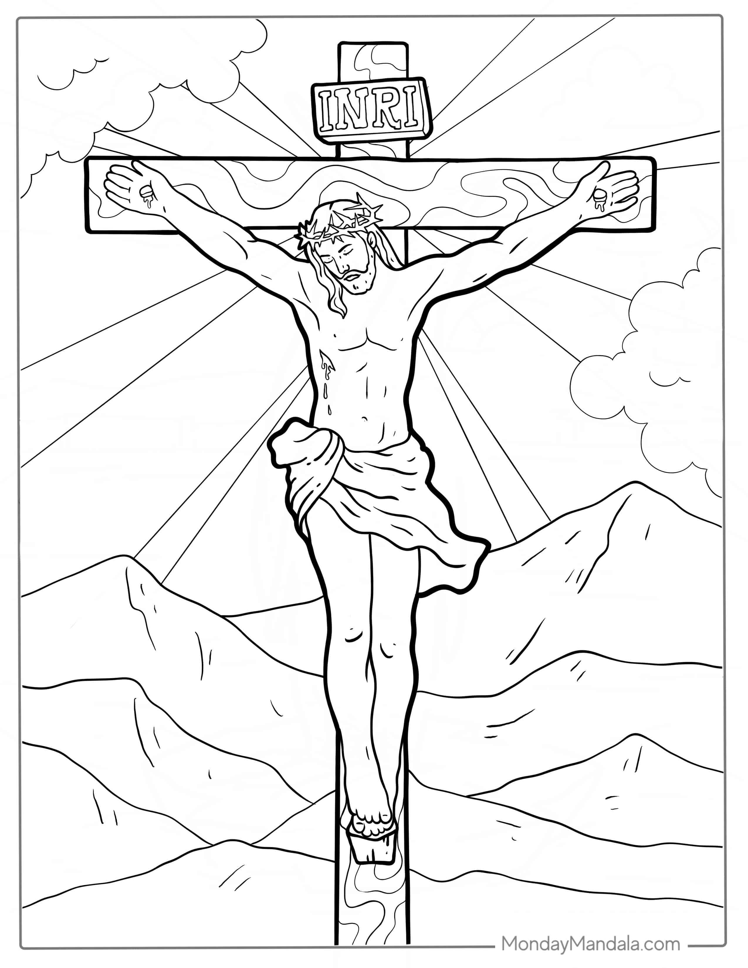 Crucifixion of Jesus On The Cross Coloring coloring page — printable line art