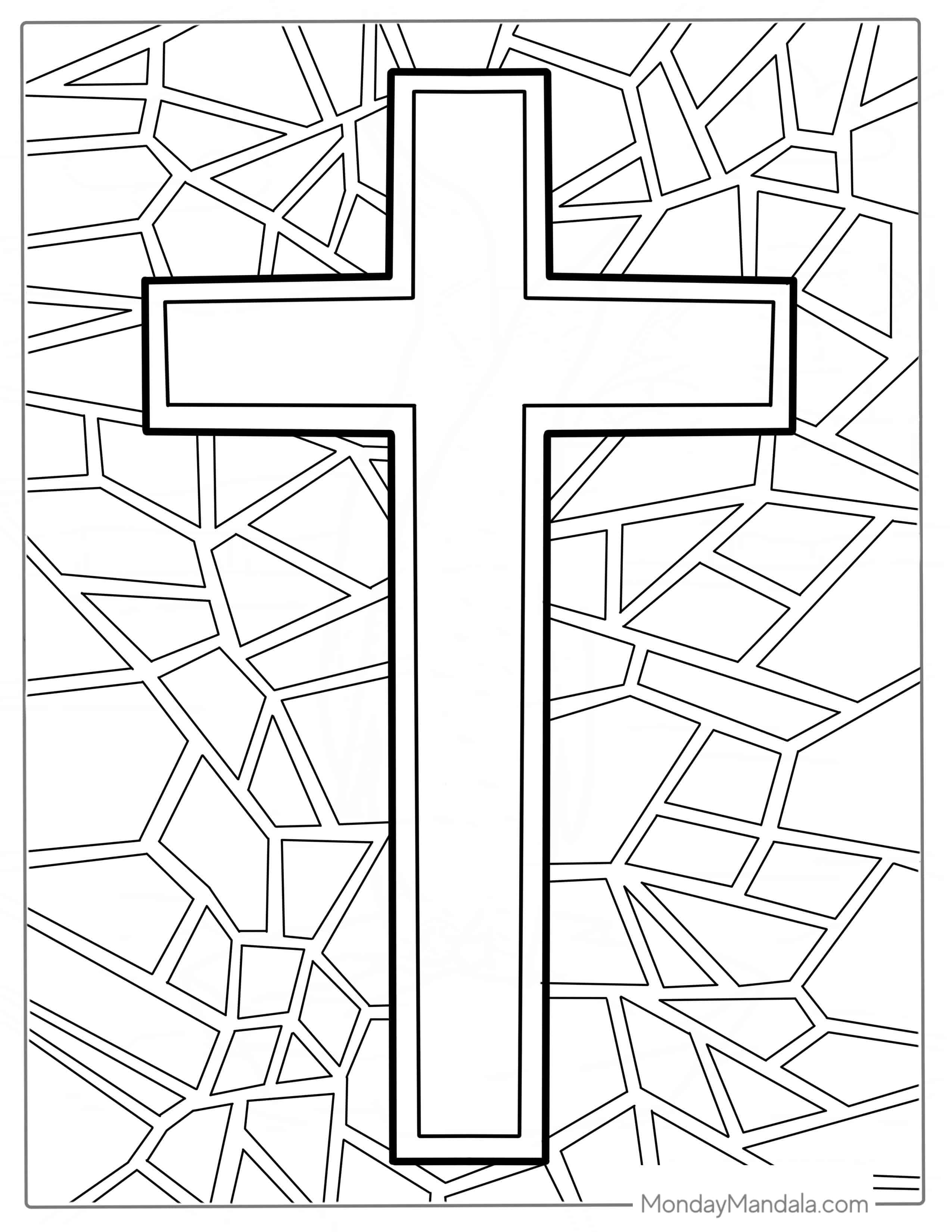 Easy Stained Glass Cross To Color For Kids coloring page