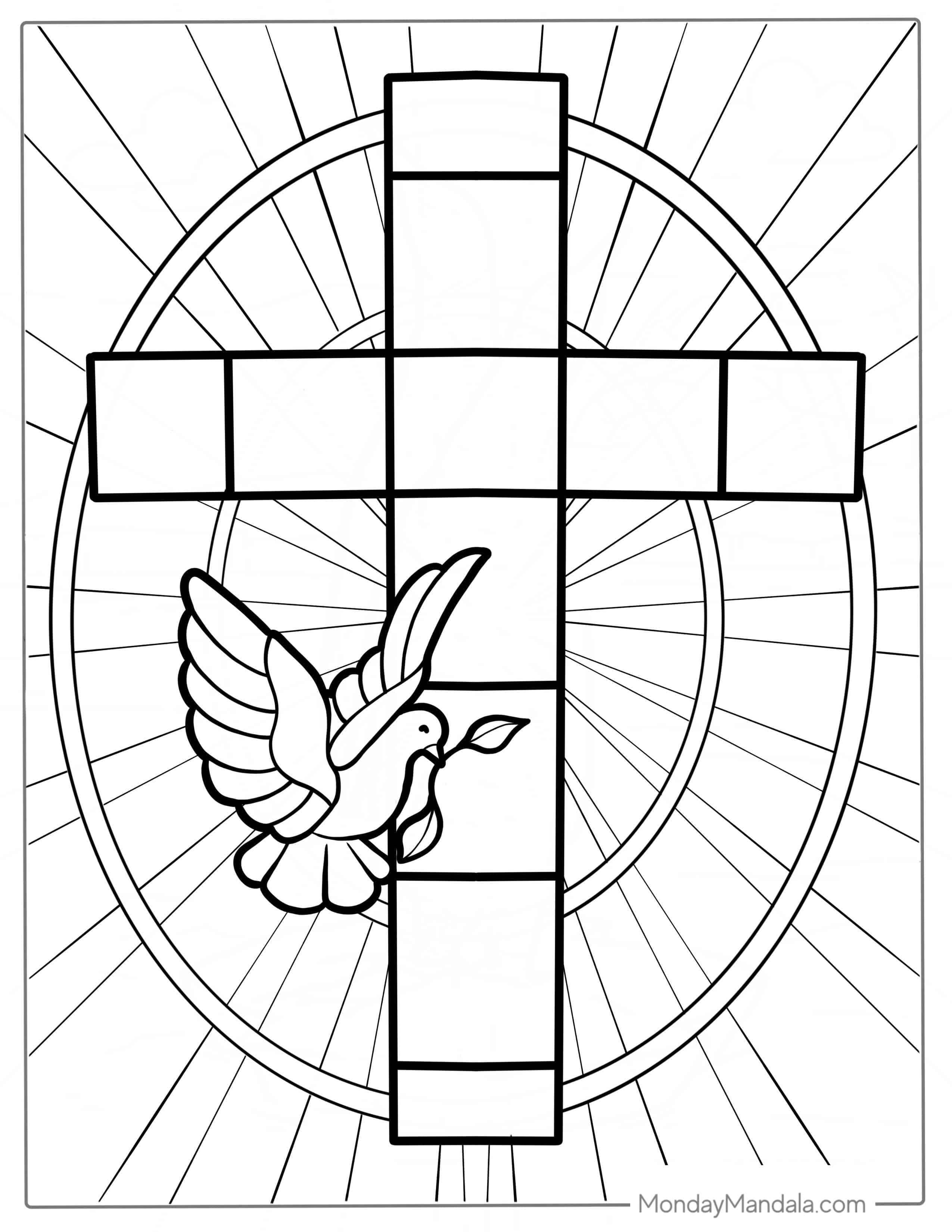 Simple Stained Glass Cross With Dove coloring page