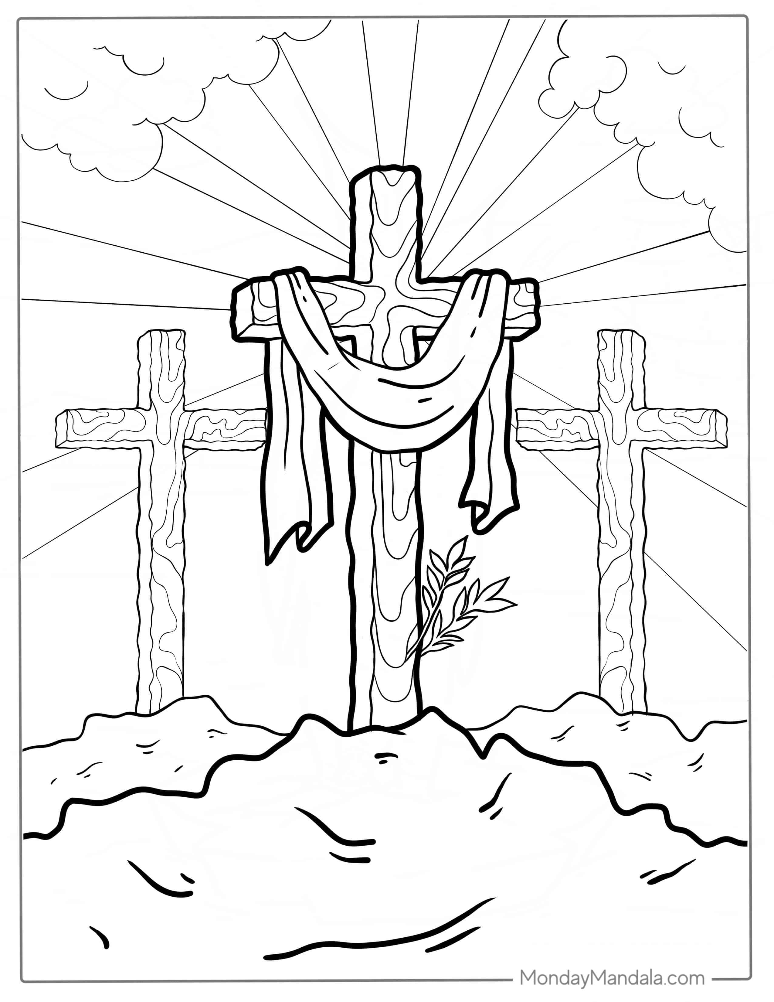 Three Wooden Crosses Coloring In coloring page