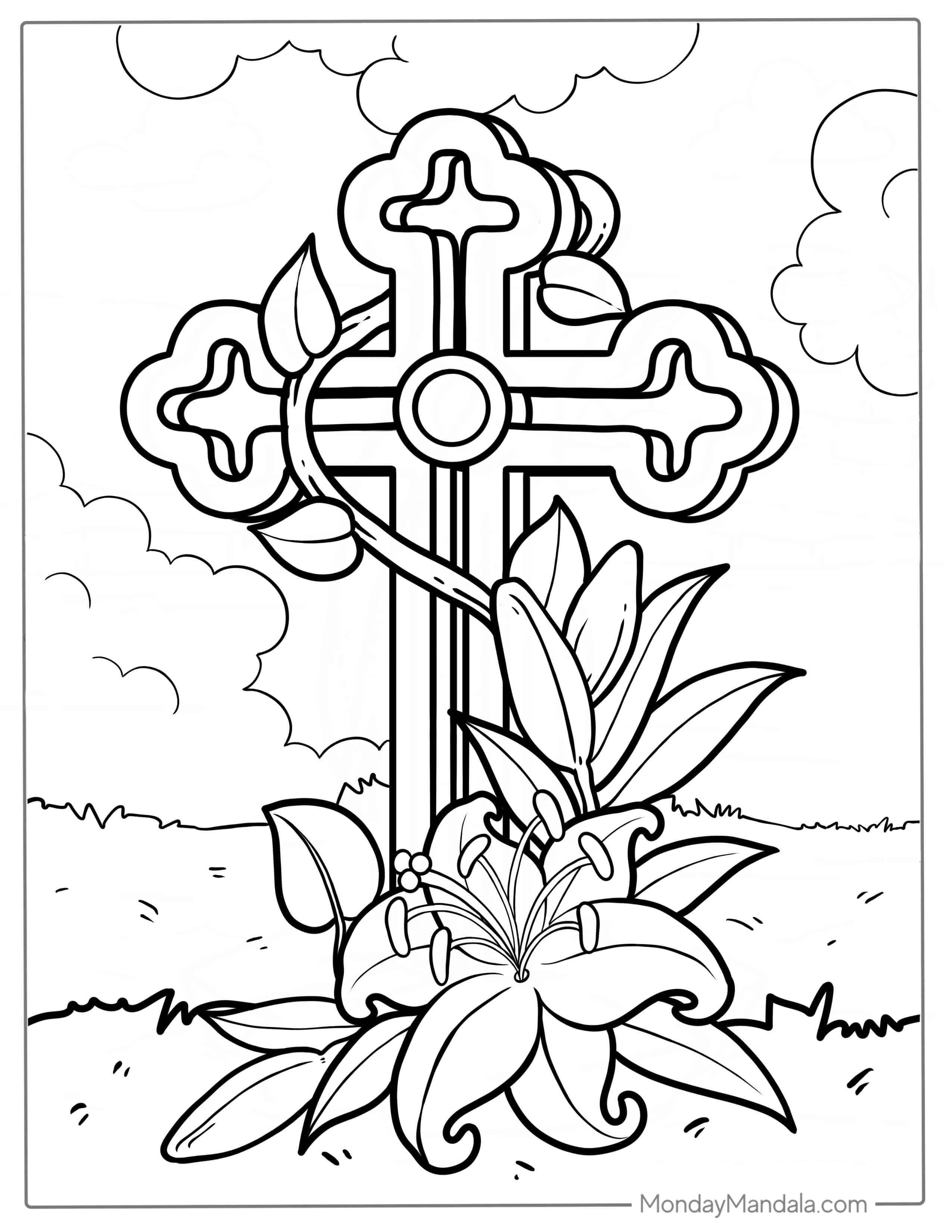 Traditional Style Cross Coloring Sheet coloring page — printable line art