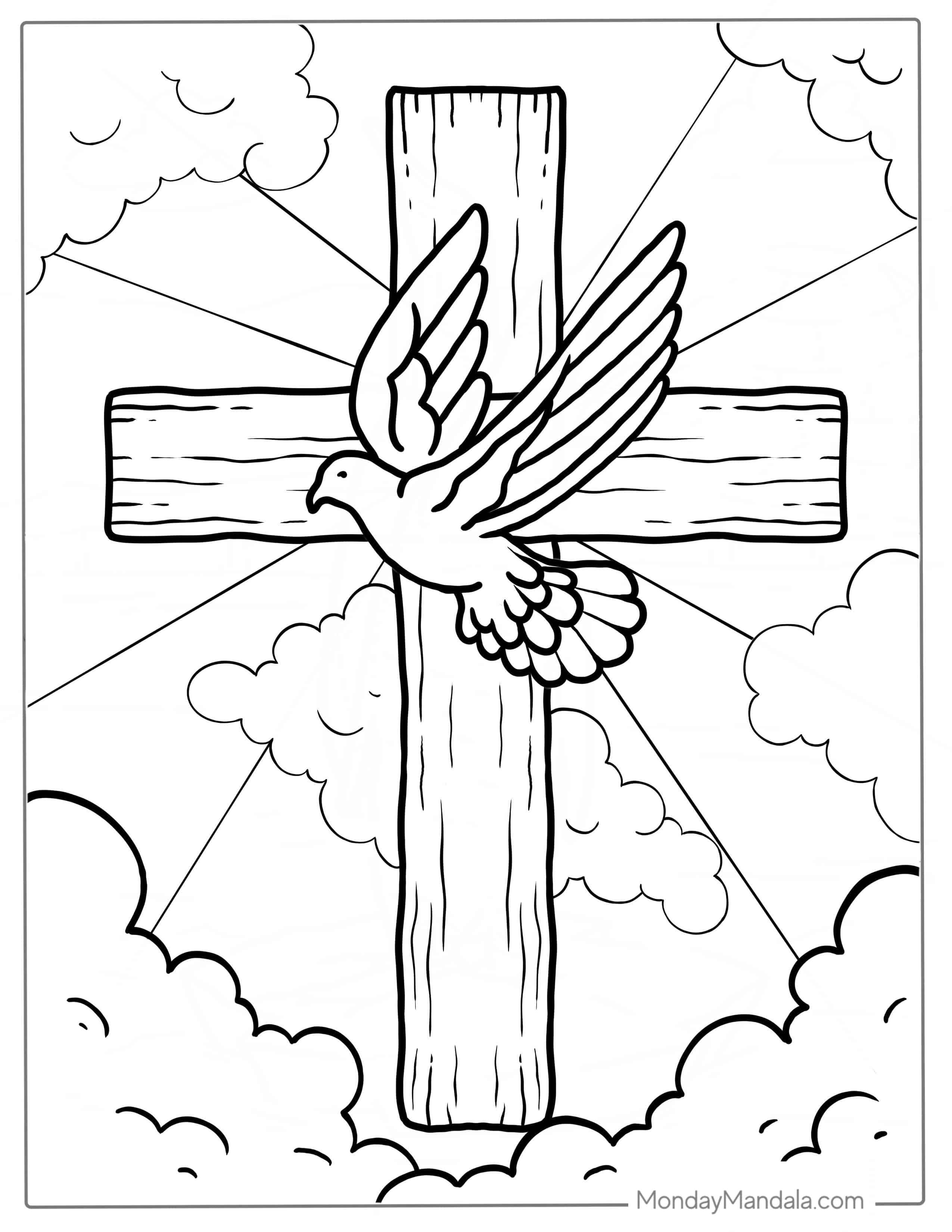 Wooden Cross With Peace Dove Coloring Sheet coloring page