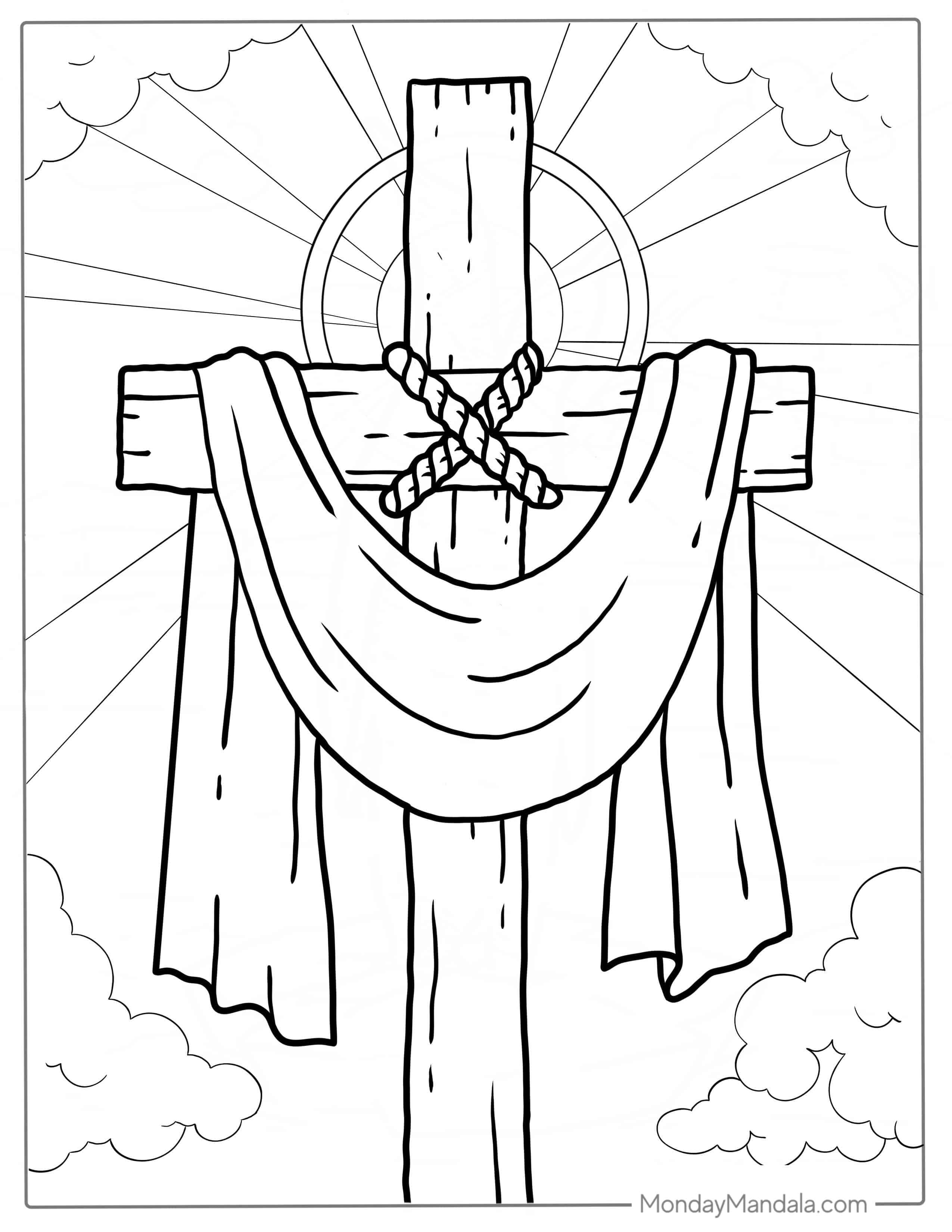 Wooden Easter Cross Coloring For Kids coloring page — printable line art