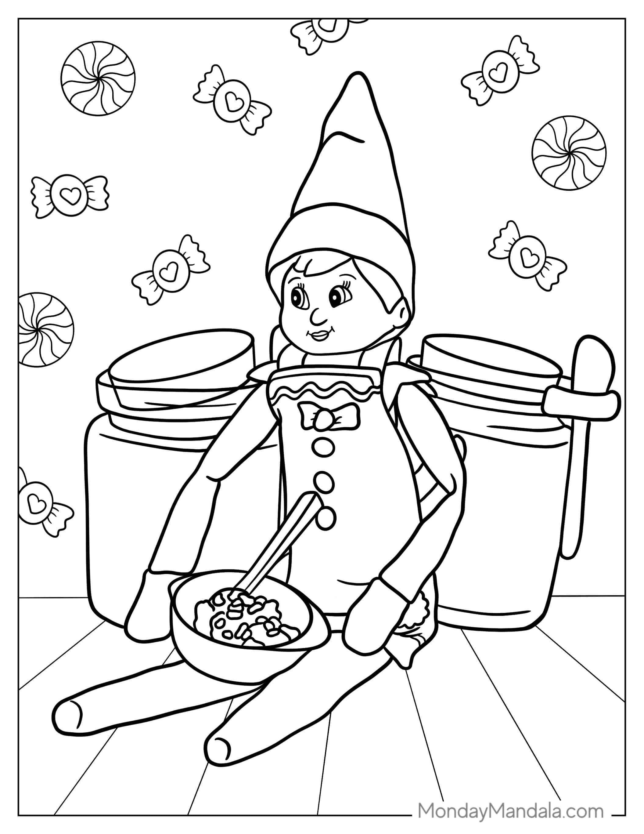 Cute Elf On The Shelf Eating Ice Cream coloring page