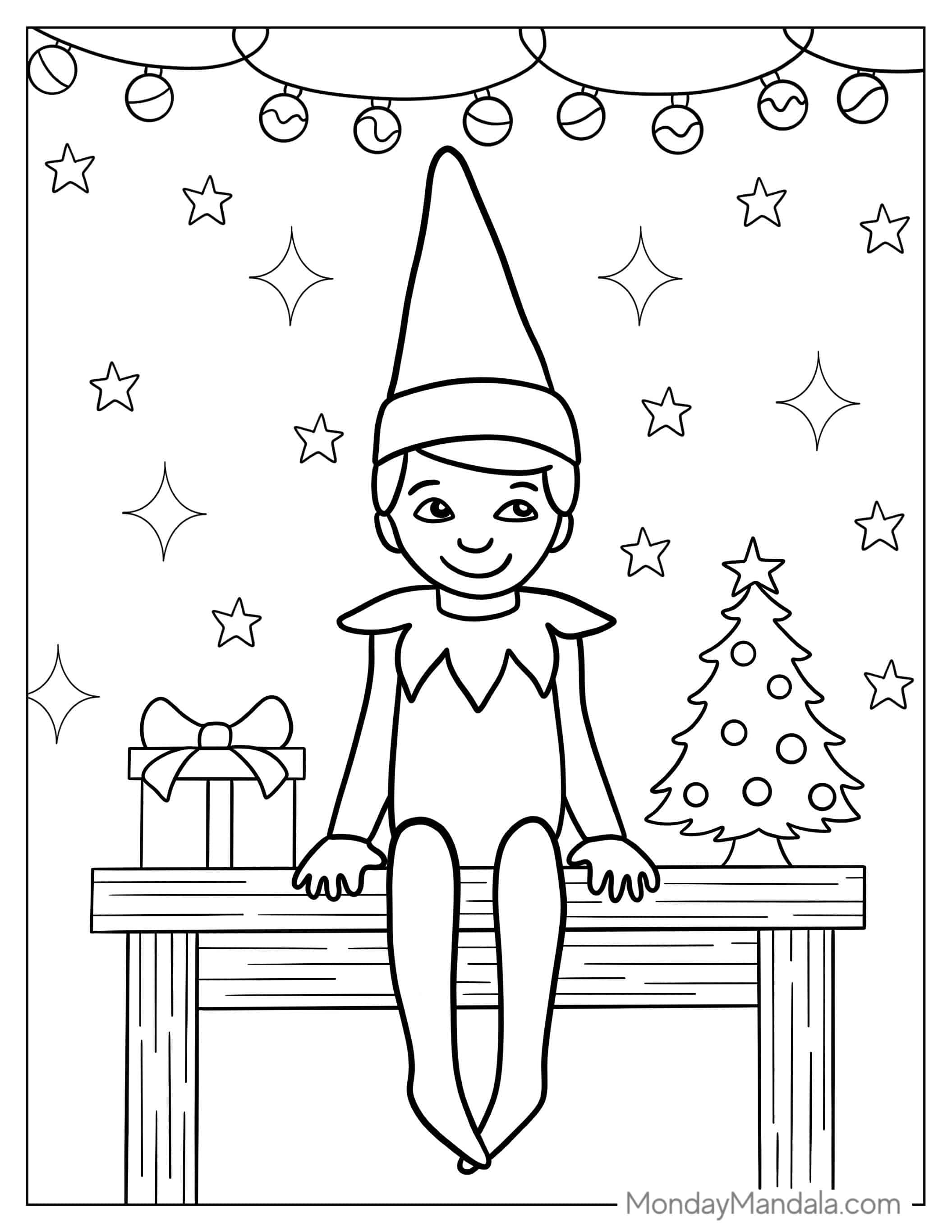 Easy To Color Elf On The Shelf For Preschoolers coloring page — printable line art