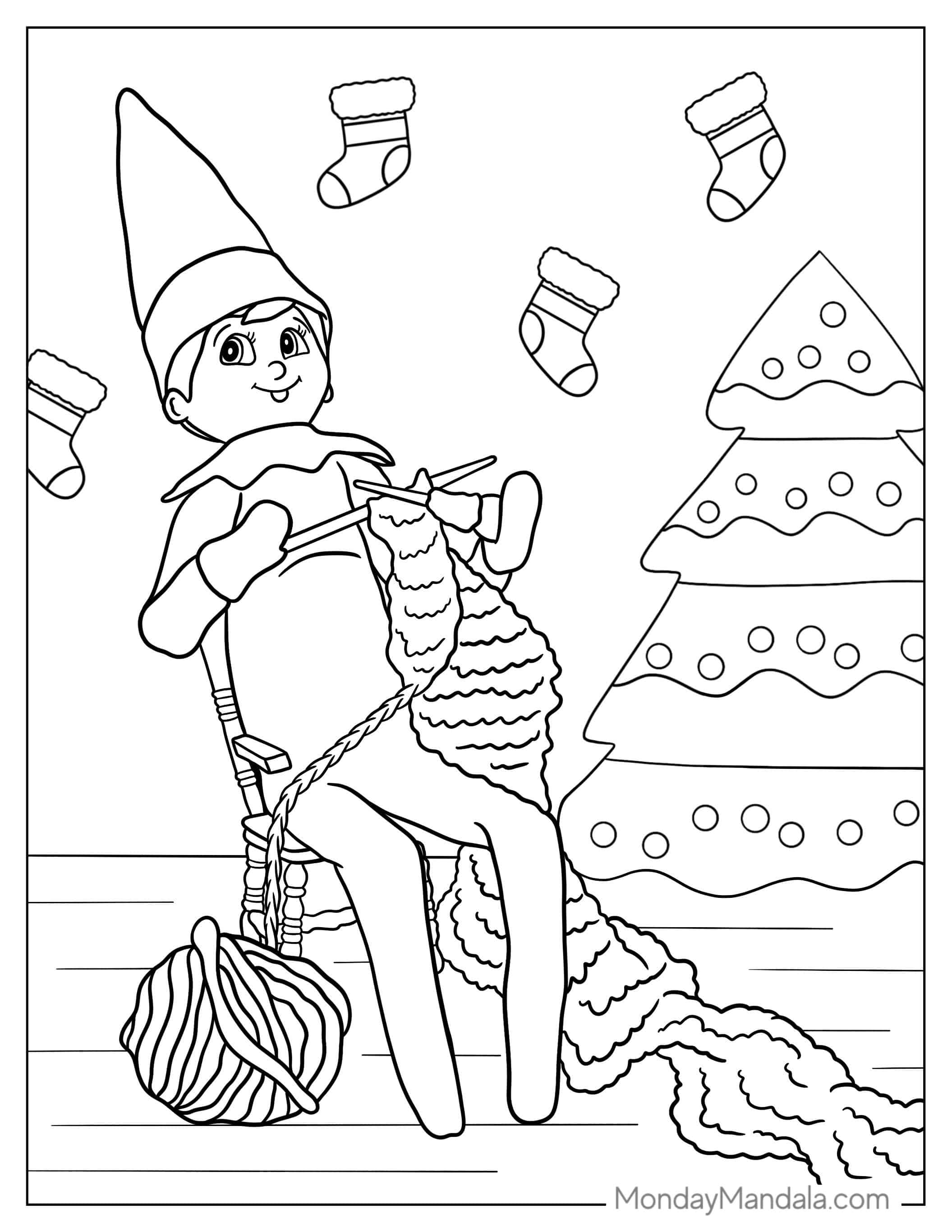 Elf On The Shelf Knitting Coloring Sheet coloring page — printable line art