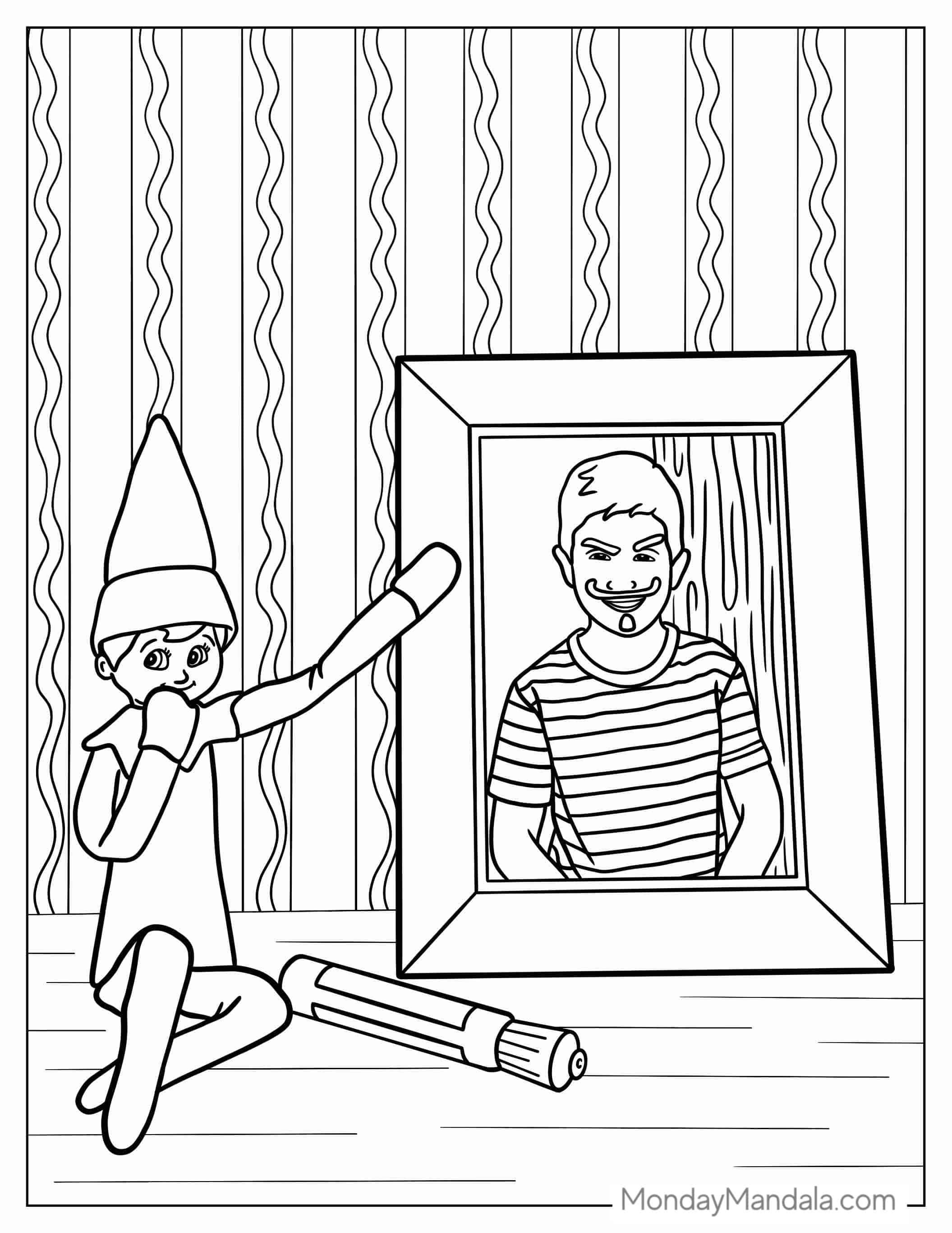 Mischievous Elf On The Shelf Pulling a Prank coloring page