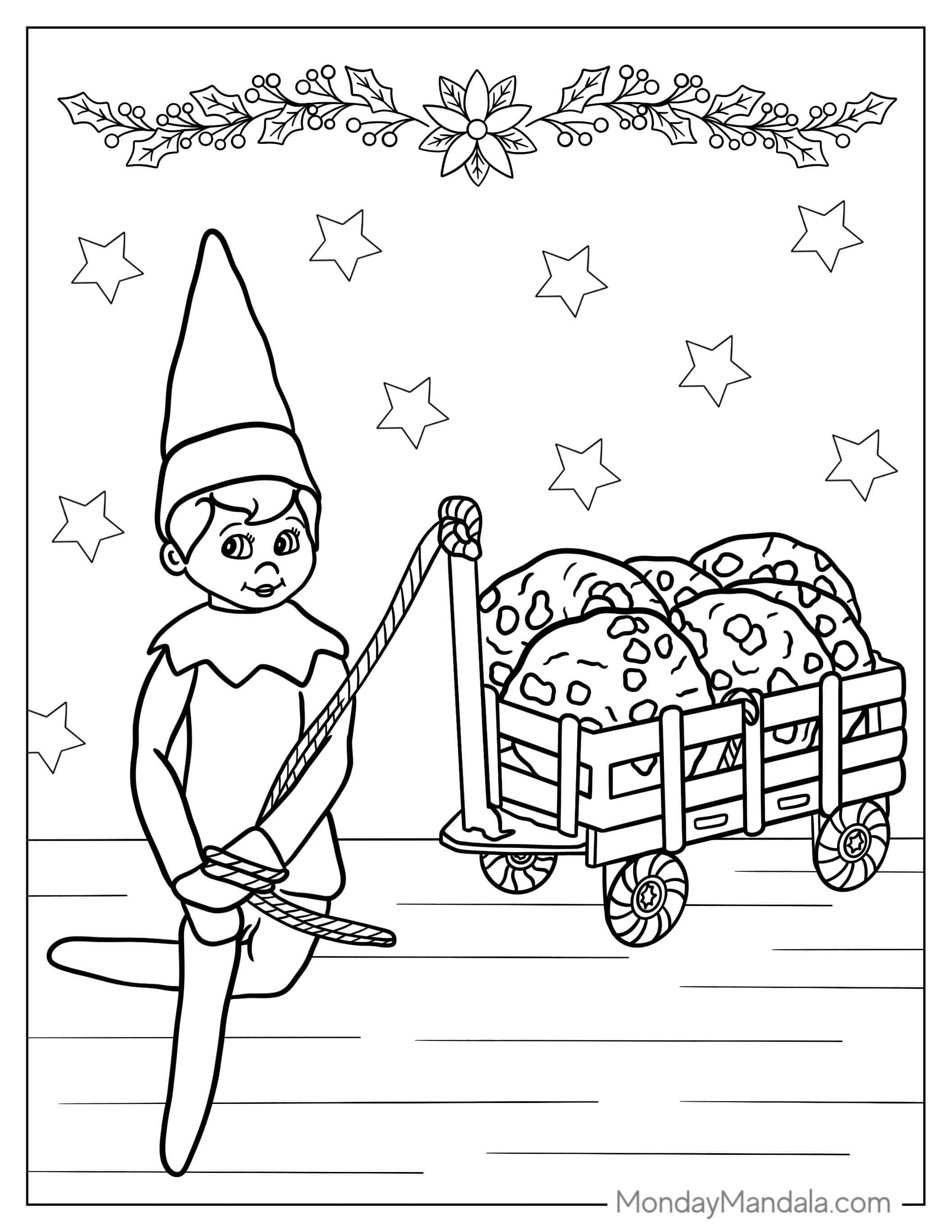 Naughty Elf On The Shelf Taking Cookies coloring page — printable line art