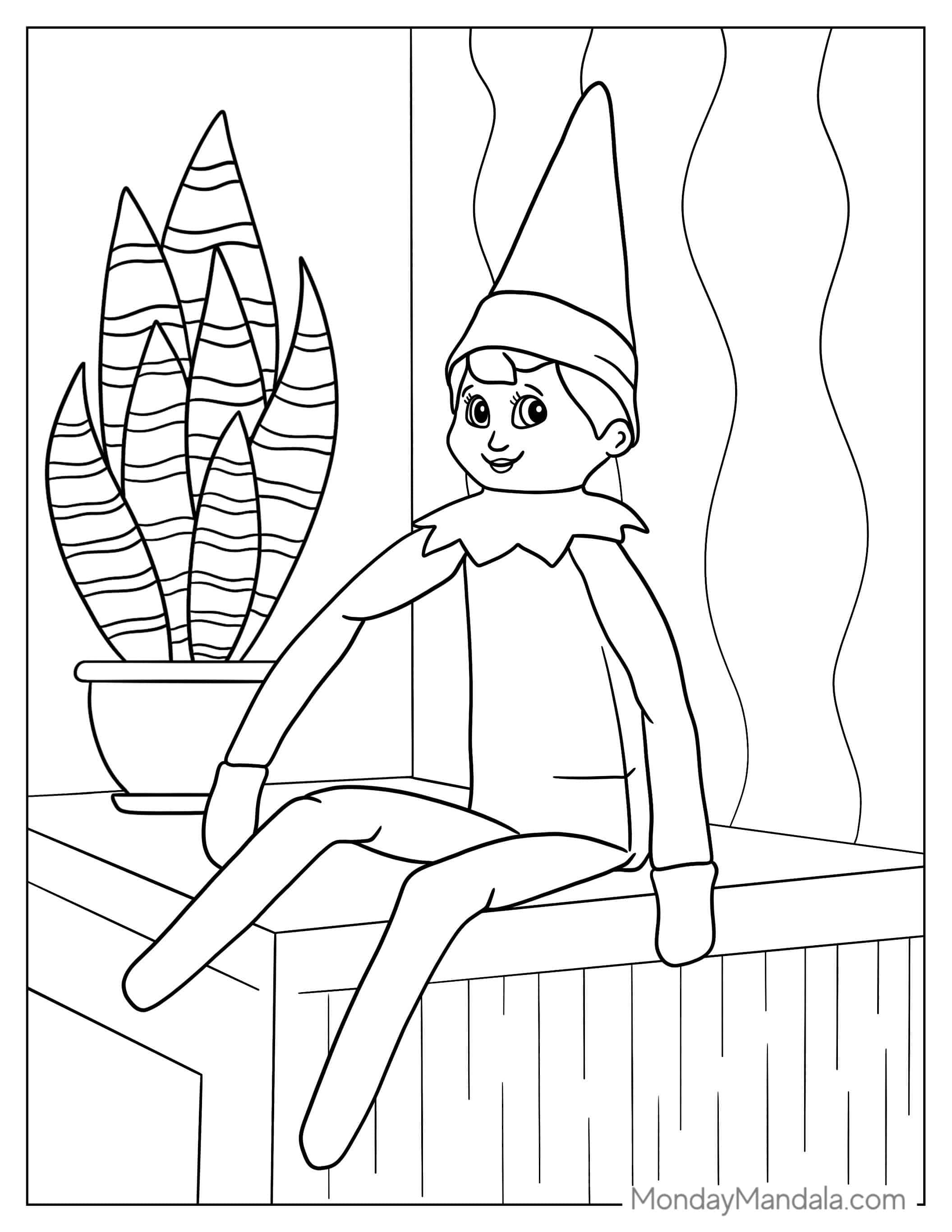 Simple Elf On The Shelf Coloring Sheet For Kids coloring page — printable line art