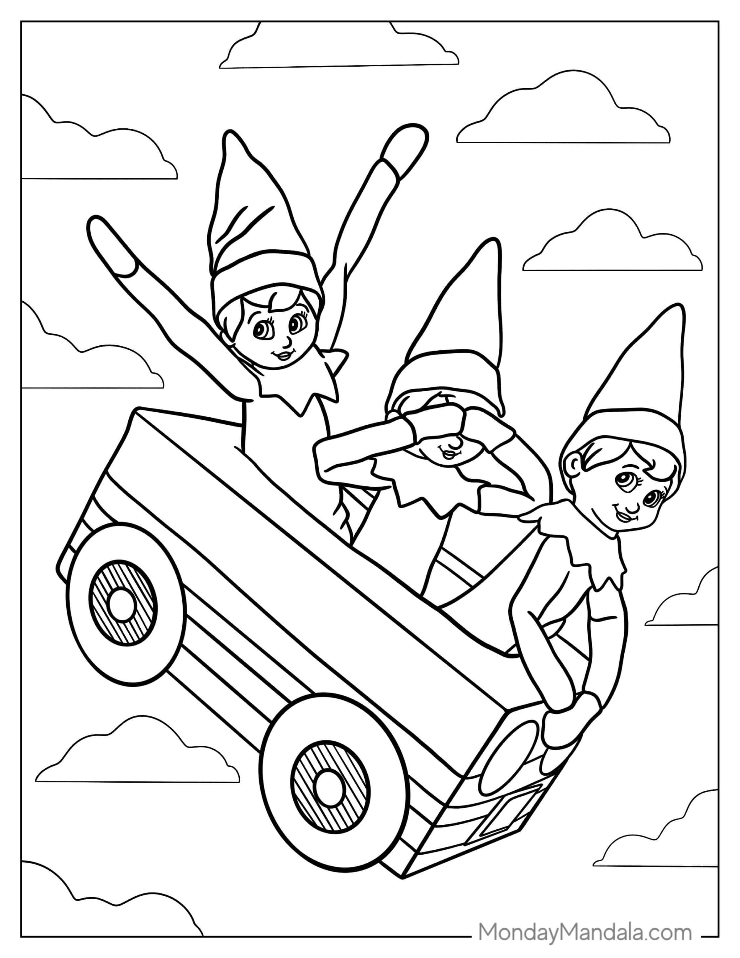 Three Naughty Elves On The Shelf coloring page