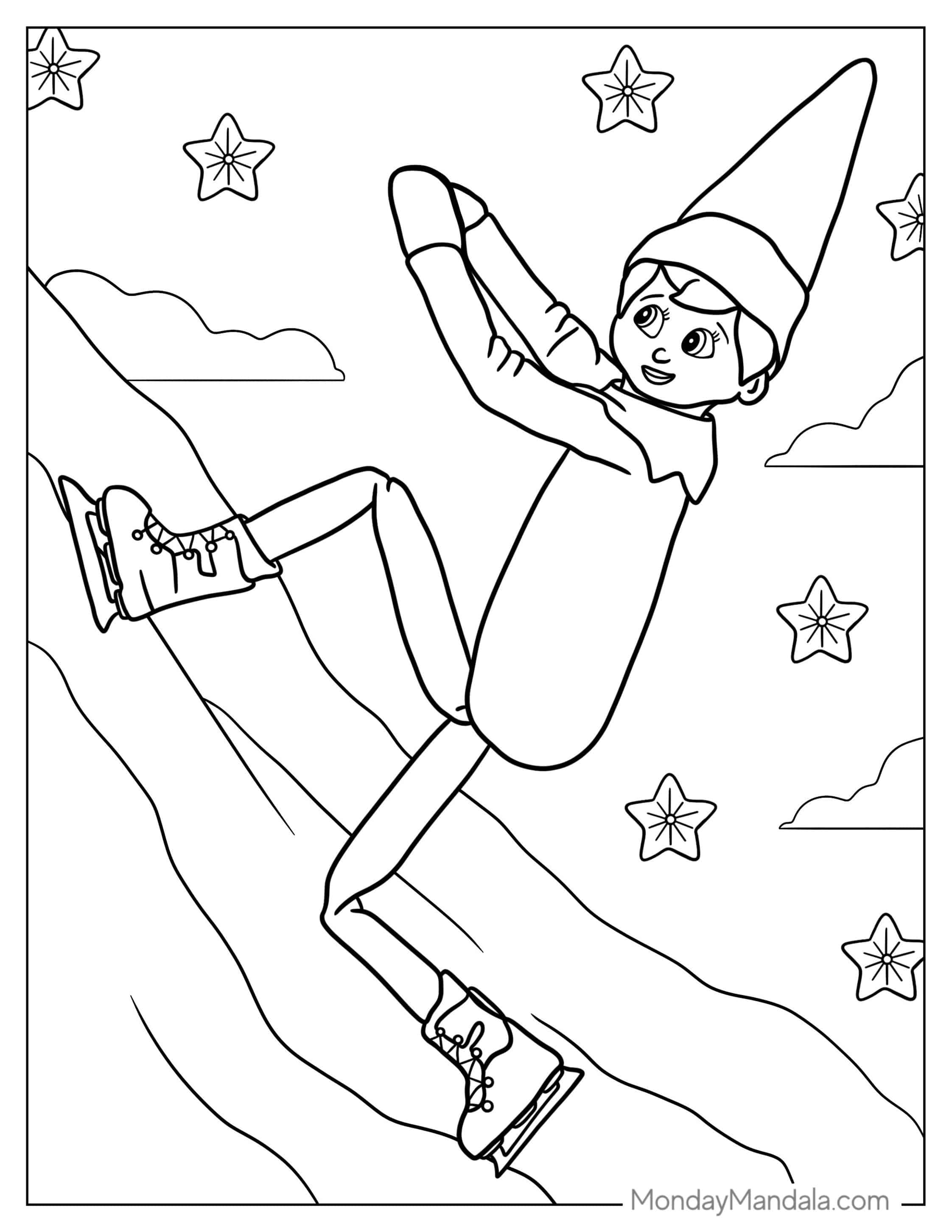 Elf On The Shelf Ice Skating To Color coloring page — printable line art