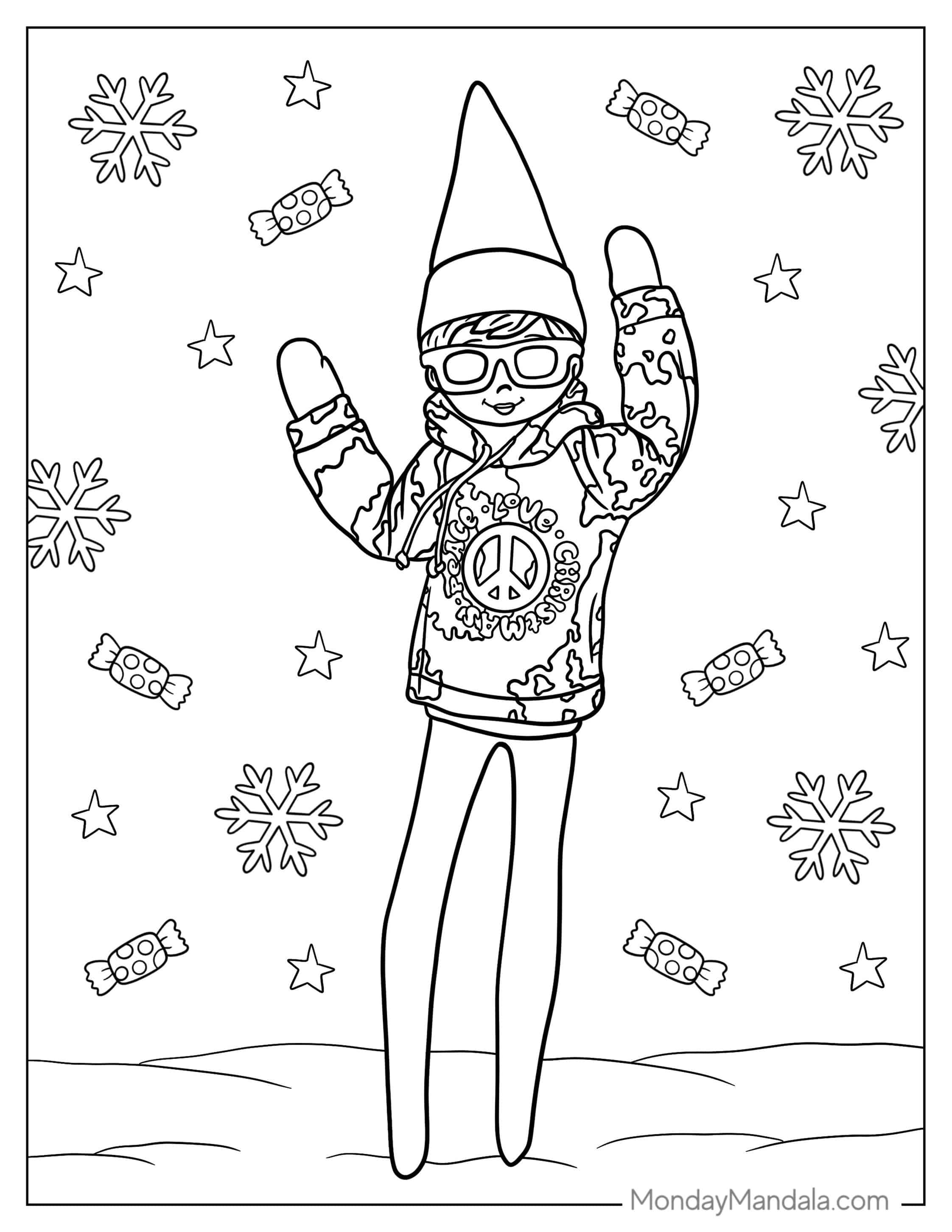 Groovy Looking Elf On The Shelf To Color coloring page — printable line art