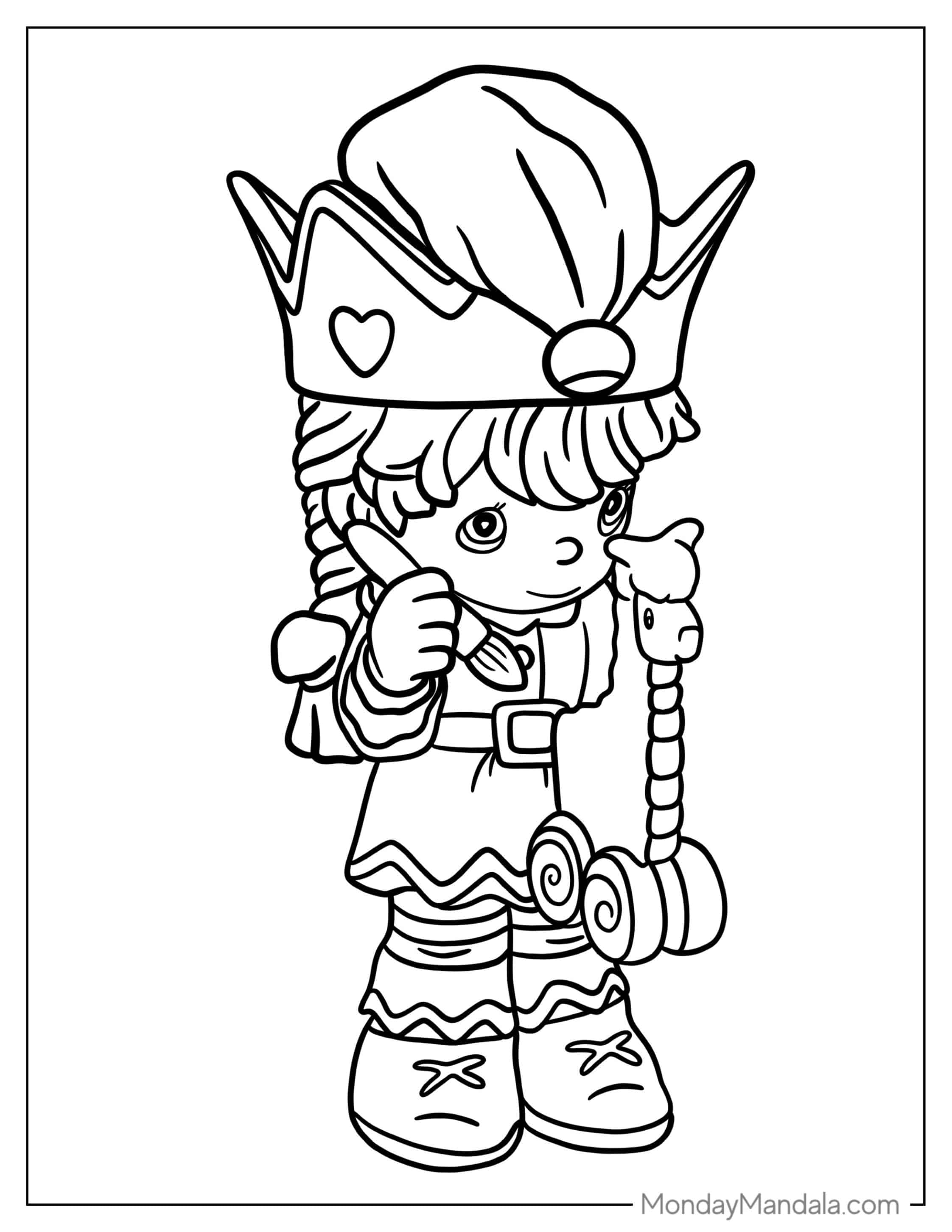 Kawaii Themed Elf Making Toys To Color coloring page