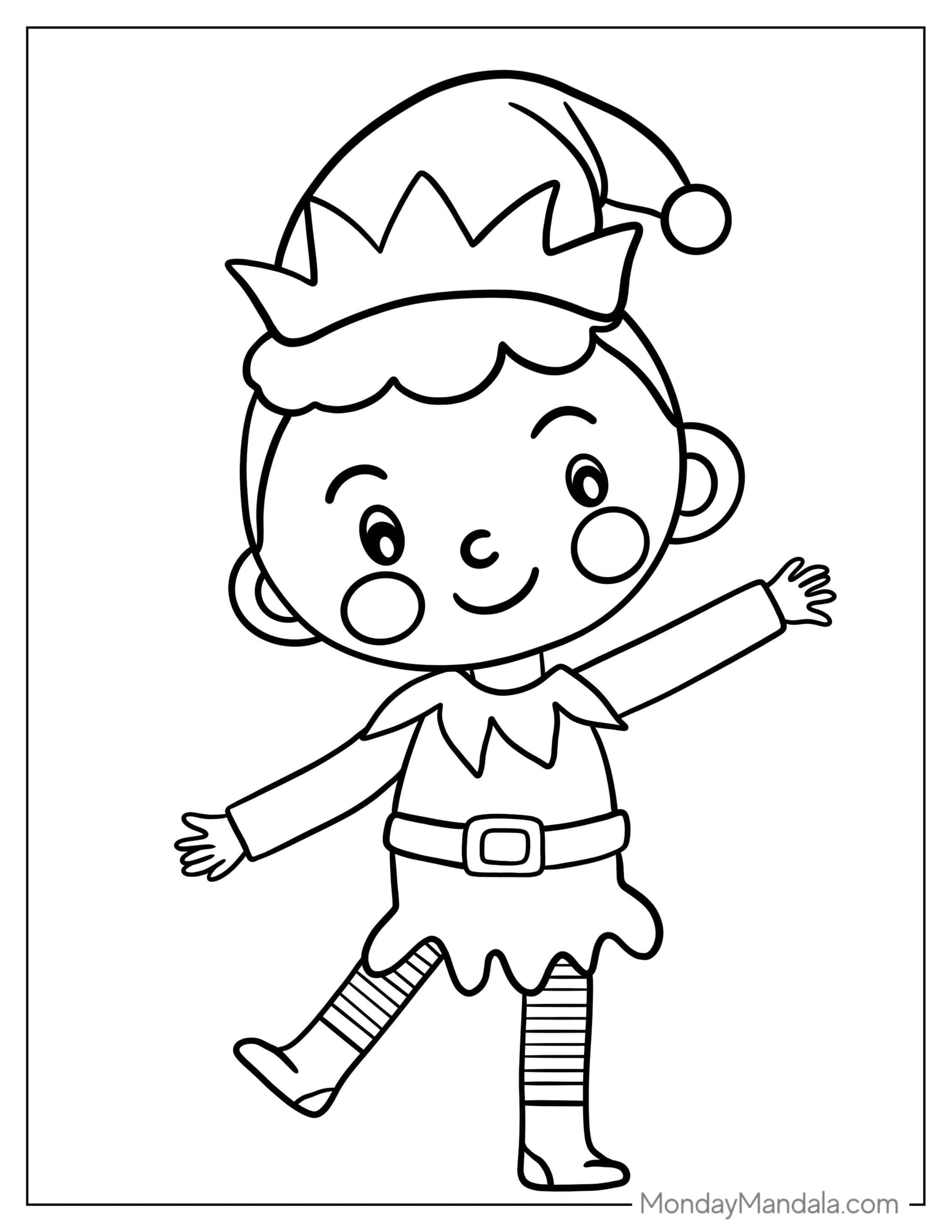 Simple Happy Dancing Elf To Color coloring page