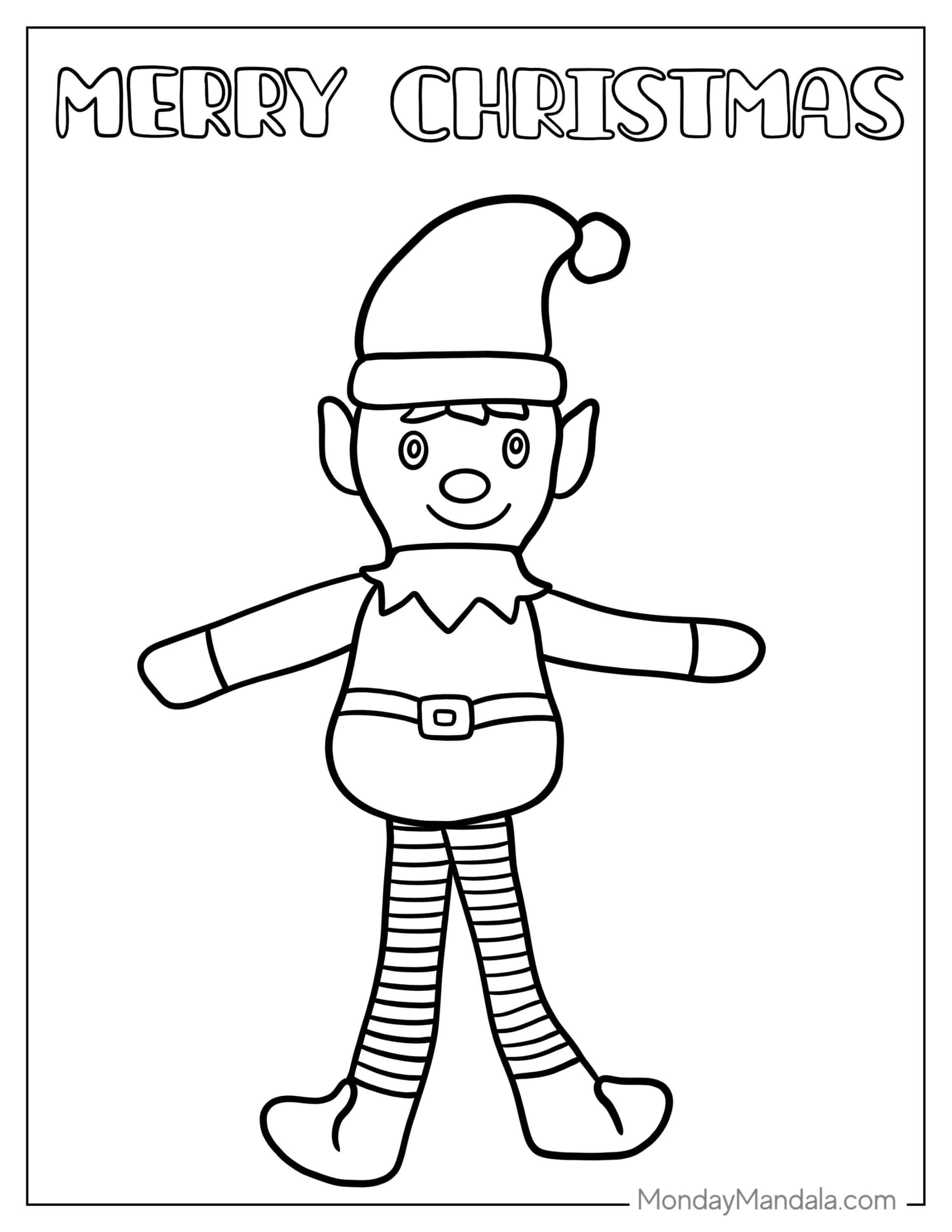Simple Outline Of a Christmas Elf For Preschoolers coloring page — printable line art