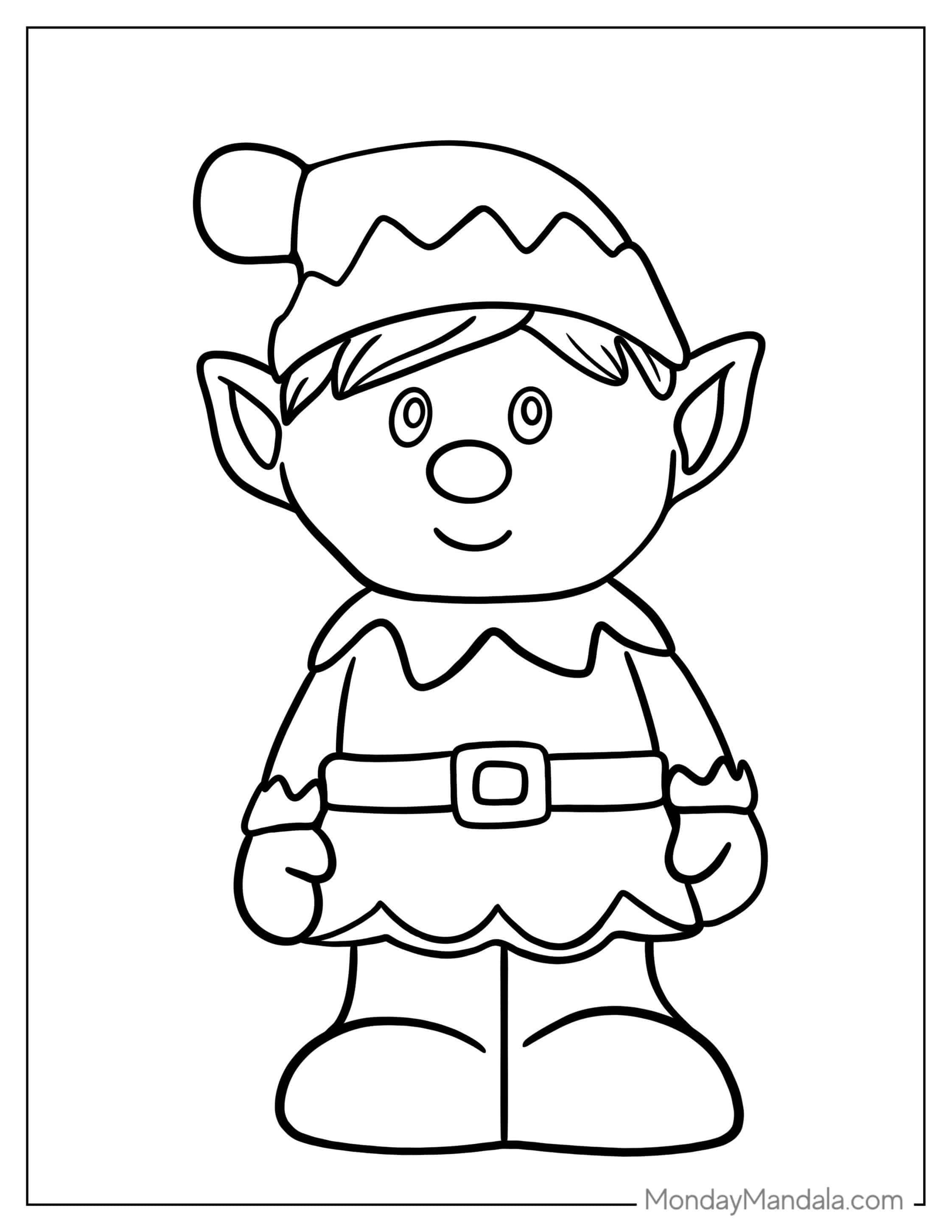 Simple To Color Christmas Elf For Preschoolers coloring page — printable line art