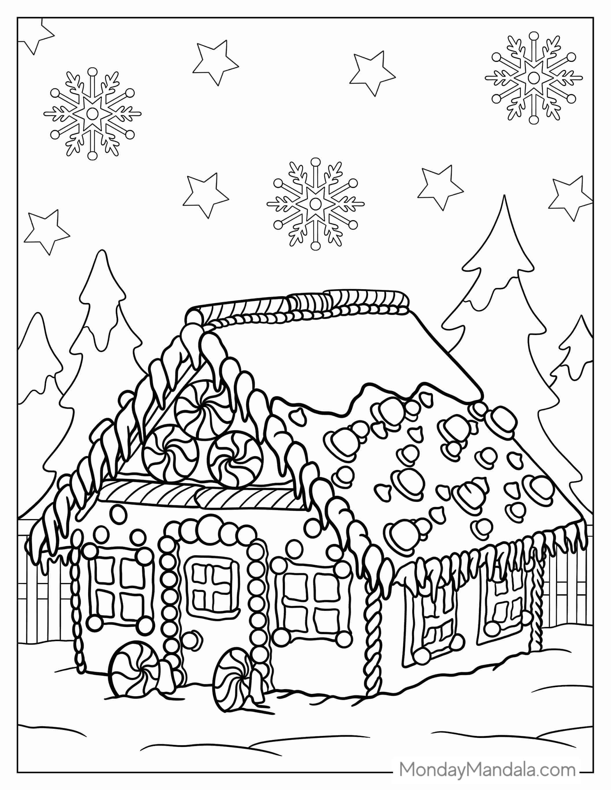 Cute Gingerbread House At The North Pole coloring page — printable line art