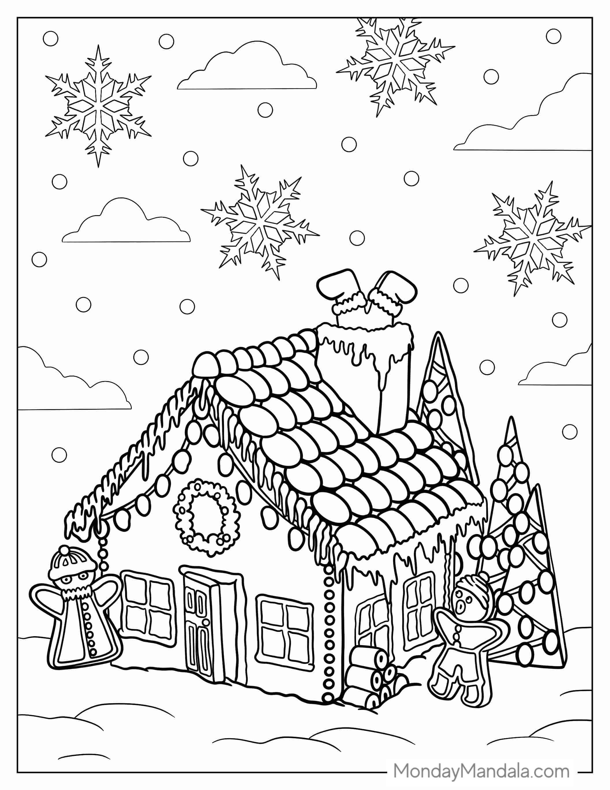 Cute Gingerbread House Coloring Sheet For Kids coloring page