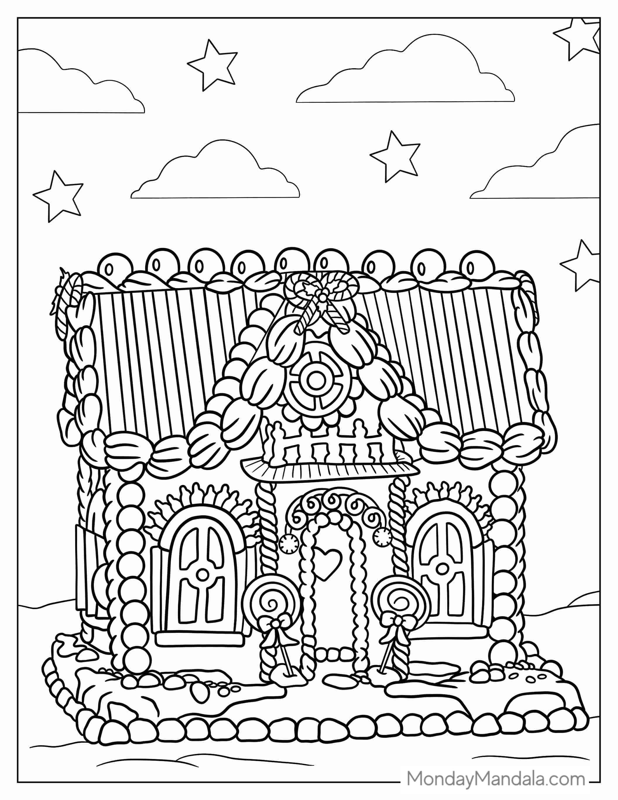 Detailed Gingerbread House With Candy Coloring Page coloring page