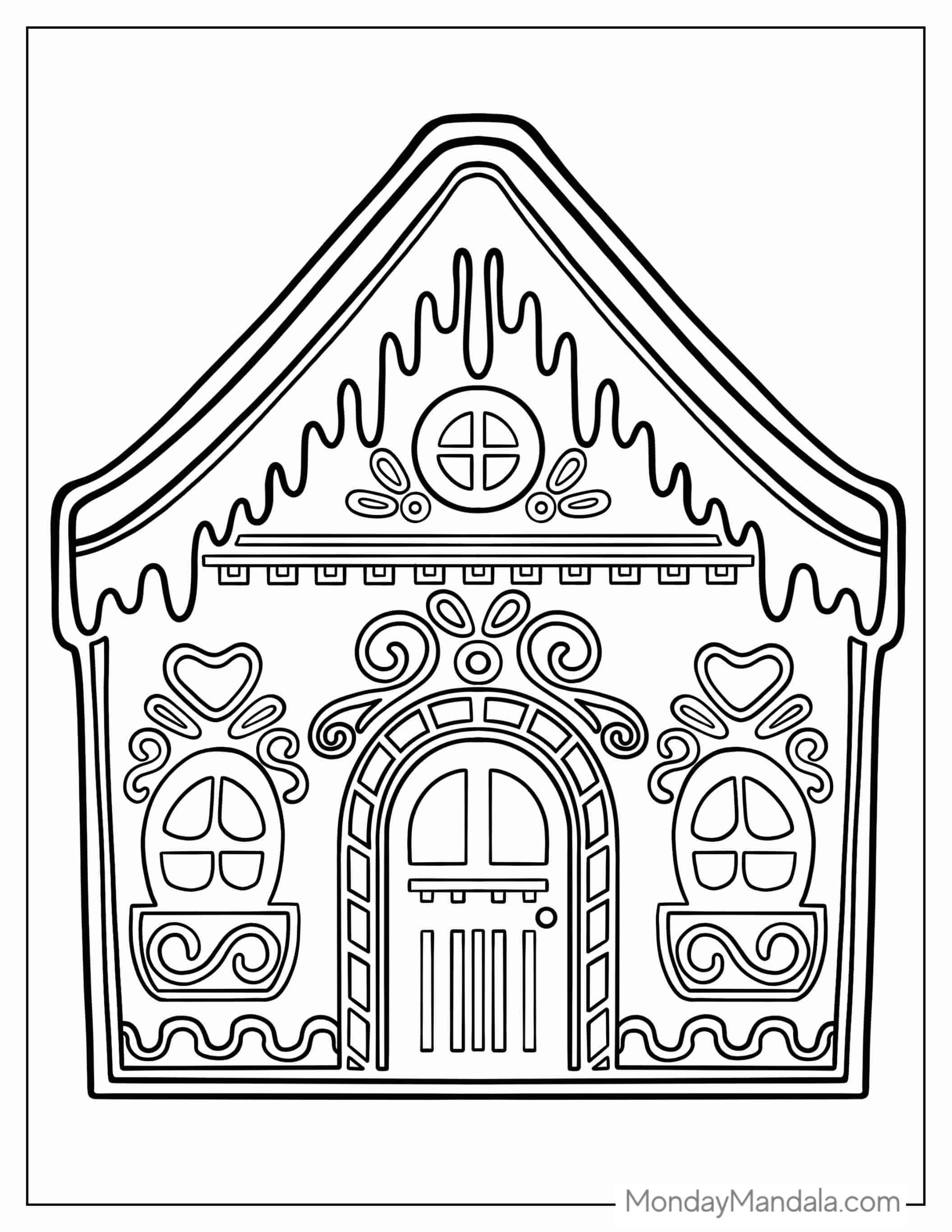 Simple Gingerbread House Coloring Page For Kids coloring page — printable line art