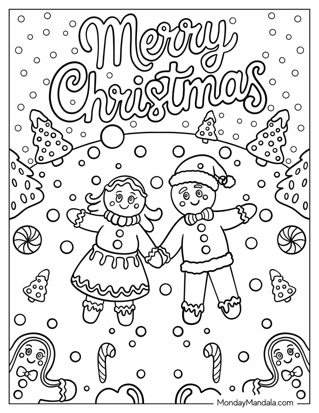 Gingerbread Man Coloring Page Of Couple in a Winter Wonderland coloring page