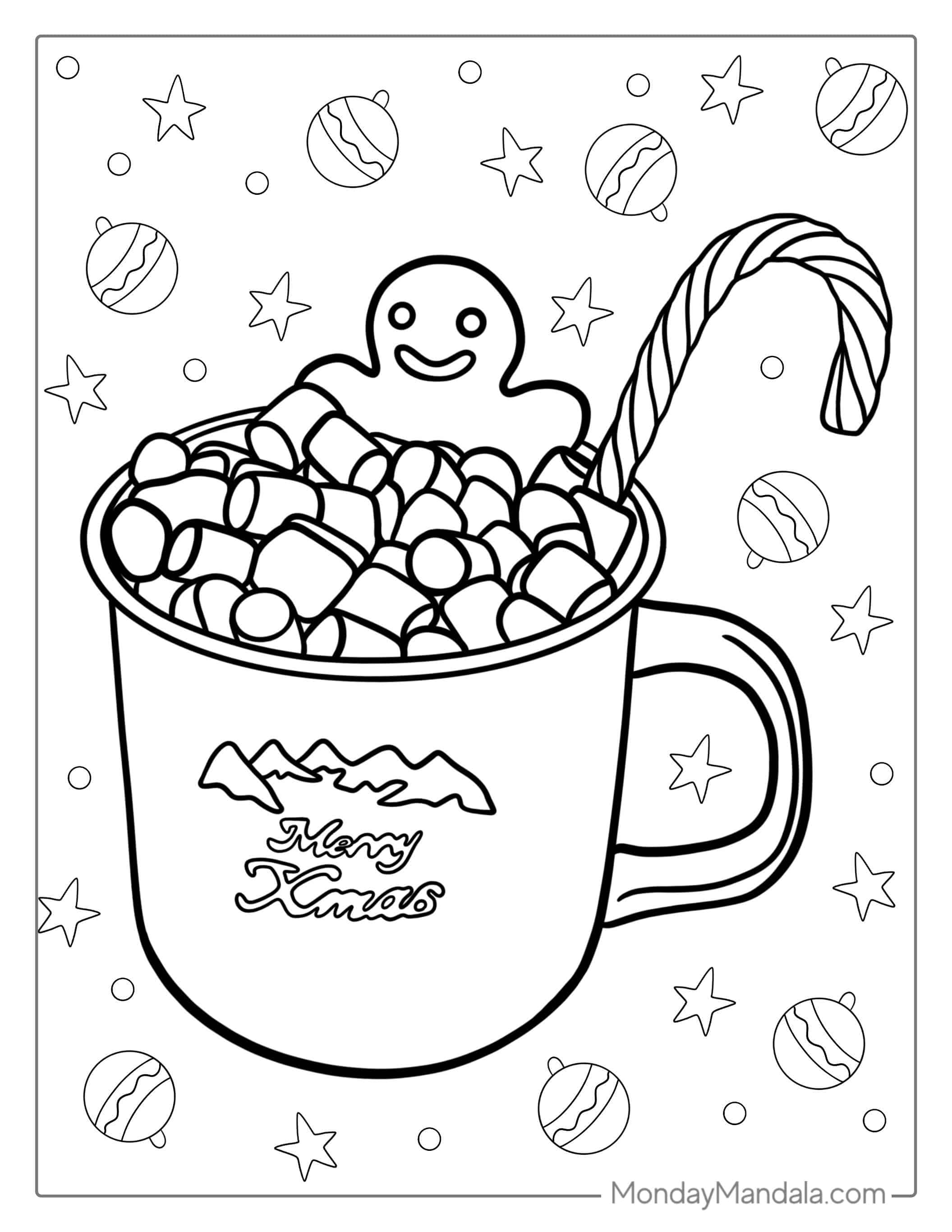 Gingerbread Man Sitting In Mug Of Coco To Color coloring page