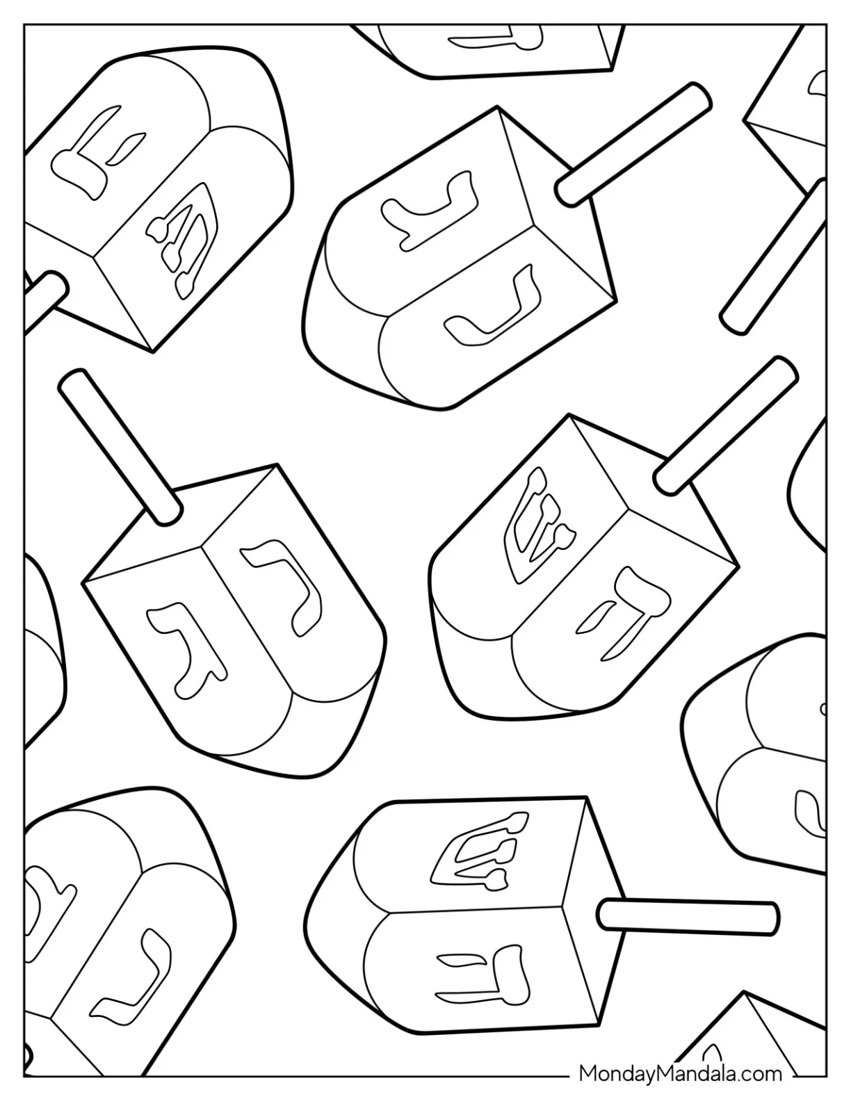Full Page Hanukkah Dreidel Coloring Sheet coloring page — printable line art