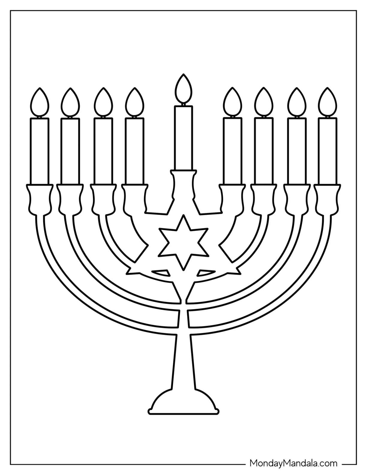 Menorah With The Candles Lit coloring page