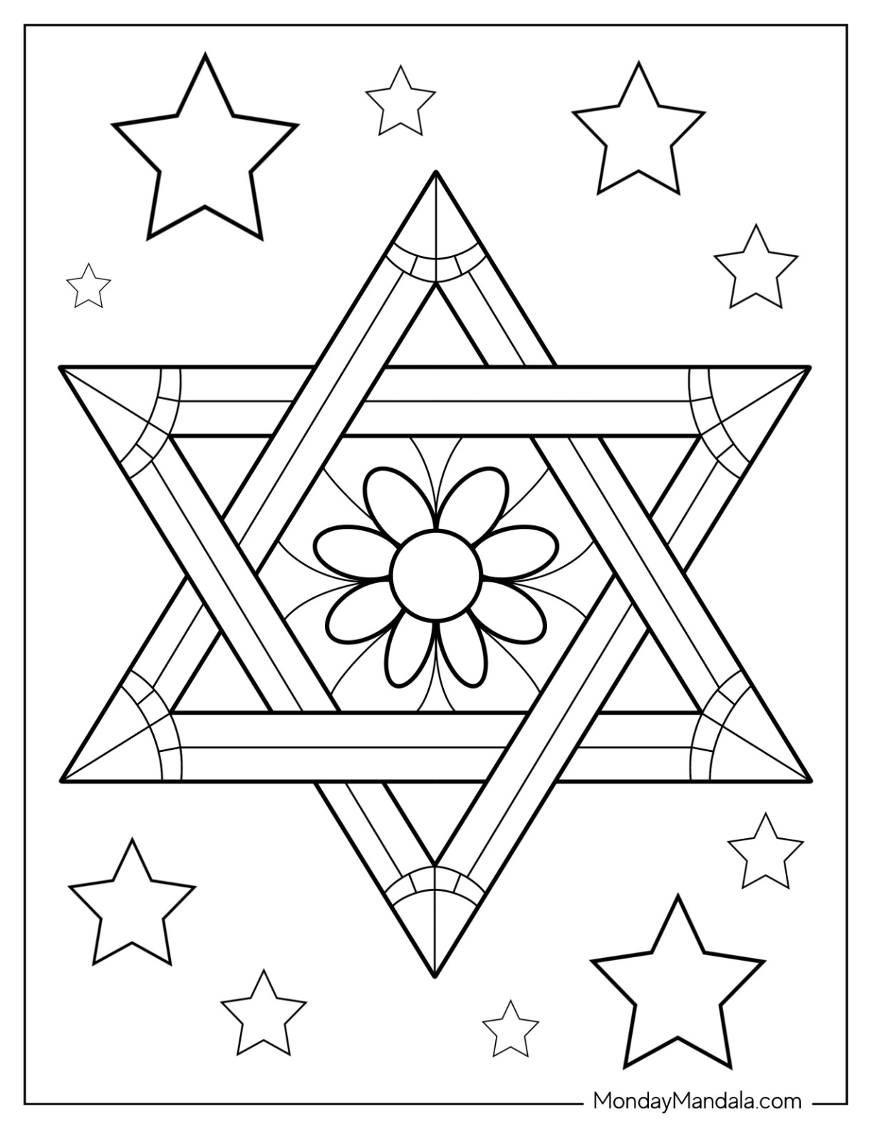 Star Of David With Flower At The Center Hanukkah coloring page