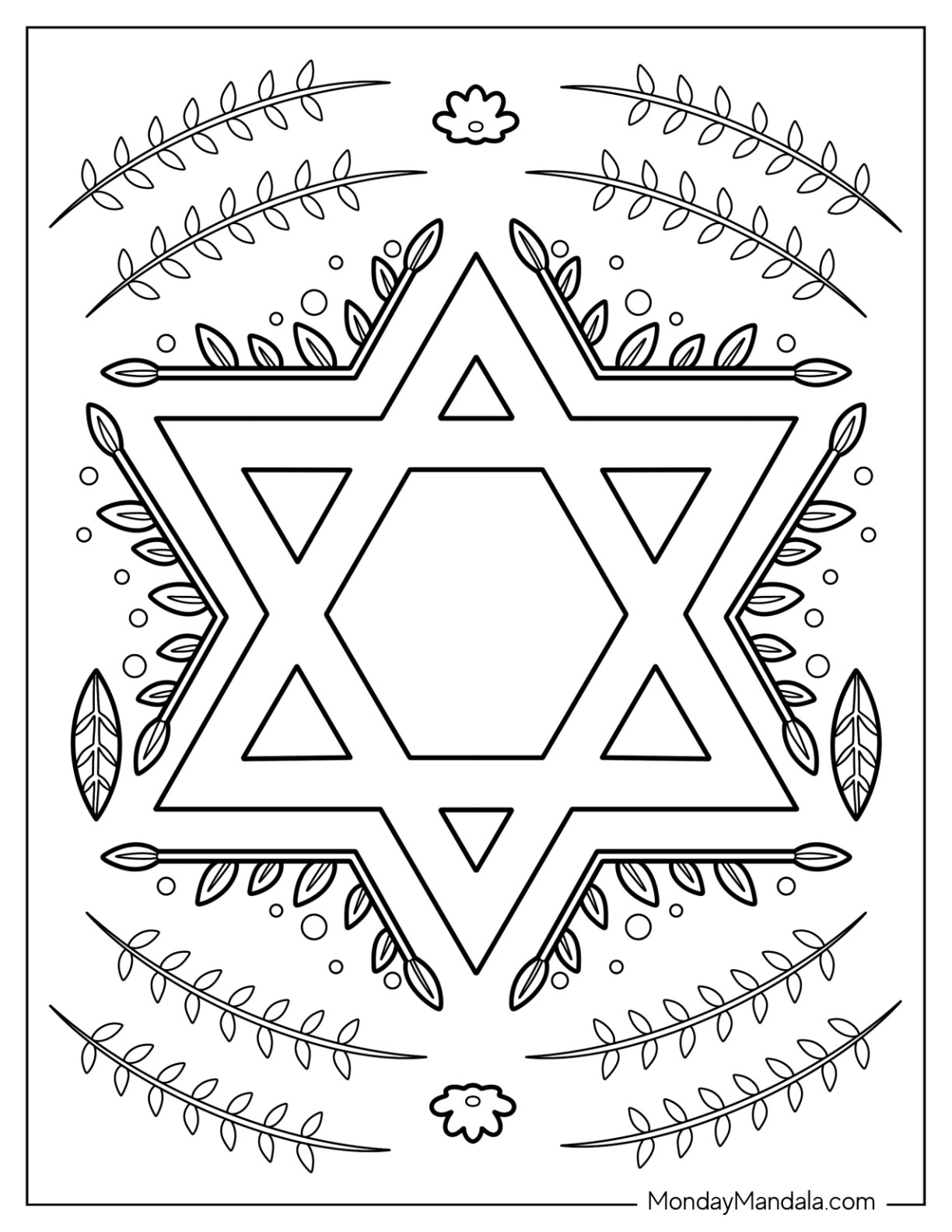 Star Of David With Leaves Outline Coloring Sheet coloring page