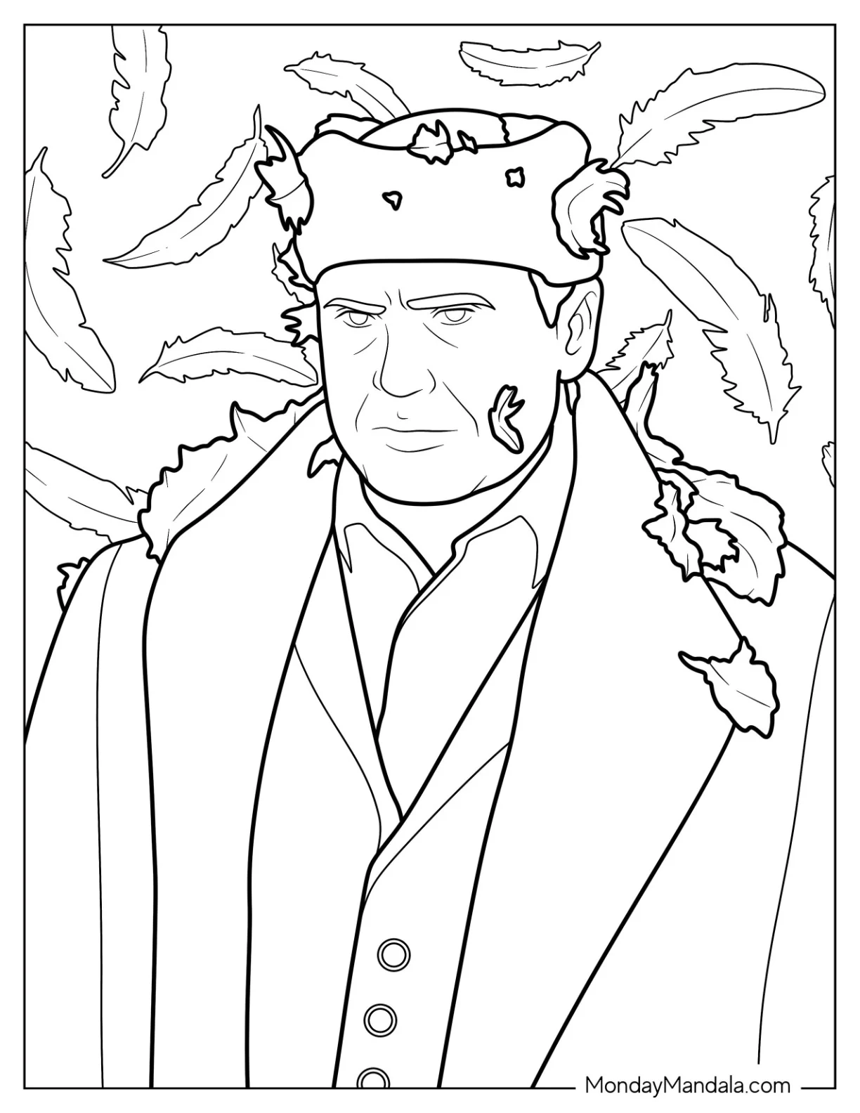 Home Alone Coloring Page Of Angry Marv Covered In Feathers coloring page — printable line art