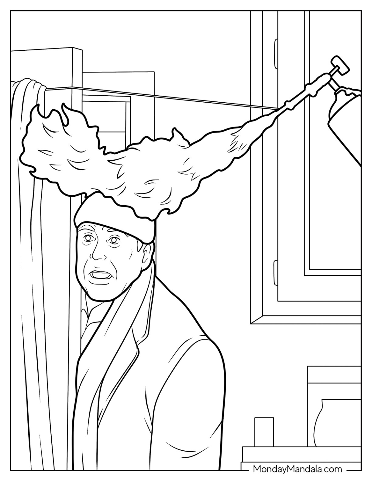 Home Alone Coloring Page Of Harry With His Head On Fire coloring page