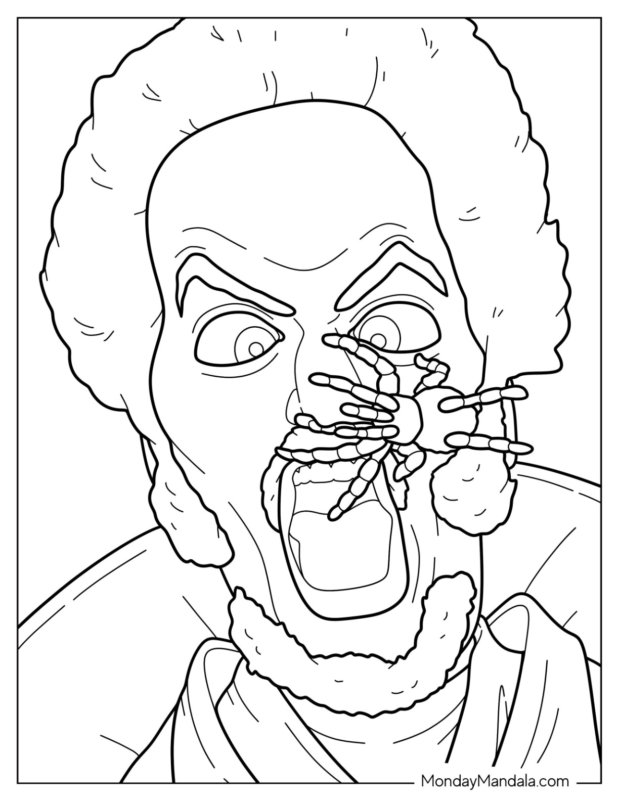Home Alone Coloring Page Of Marv Screaming At Tarantula On His Face coloring page