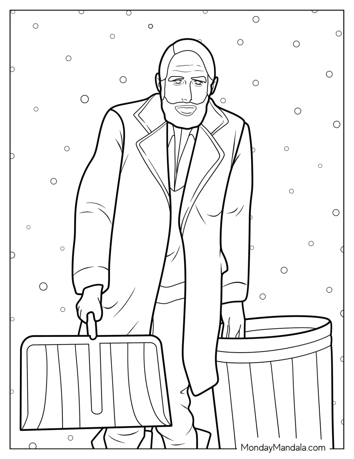 Home Alone Coloring Page Of Old Man Marley Carrying Luggage In The Snow coloring page