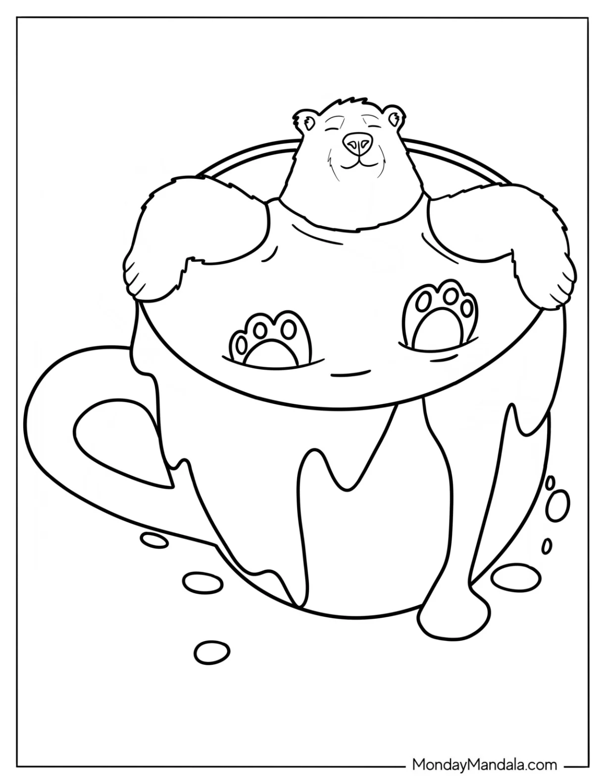 Polar Bear Bathing In Hot Chocolate Coloring Page For Kids coloring page — printable line art