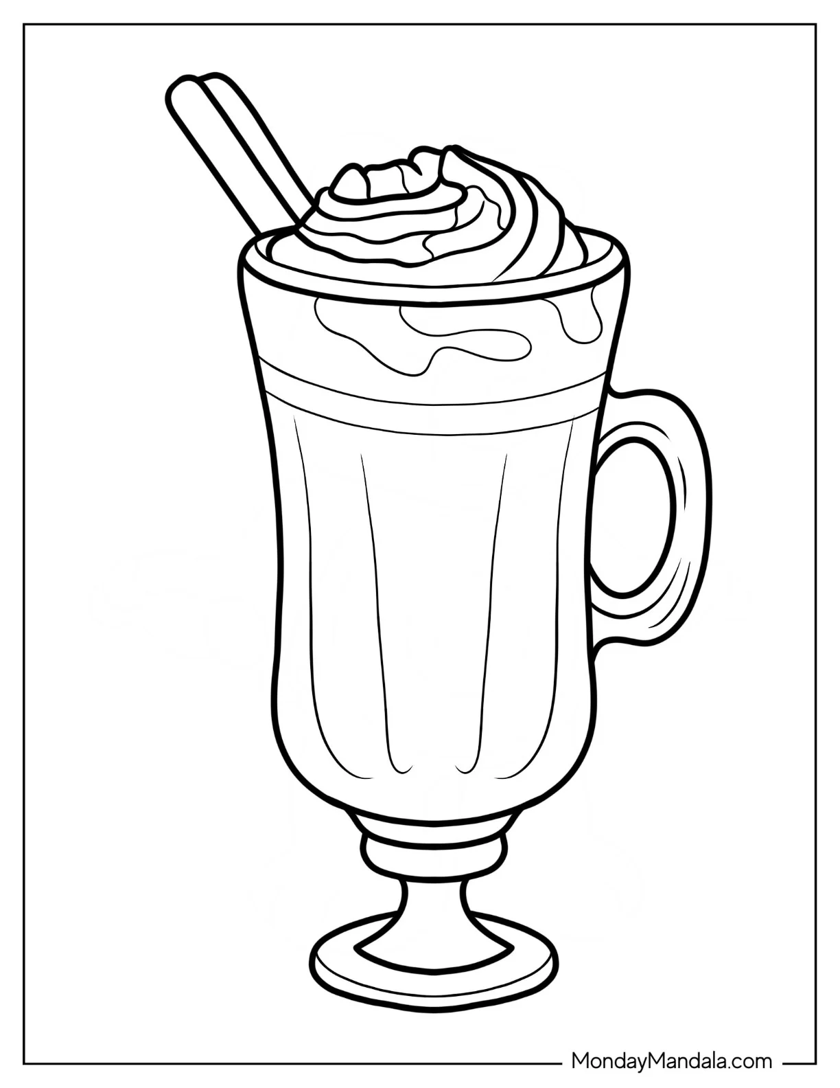 Simple Glass Of Hot Chocolate Coloring Page With Whipped Cream And Cinnamon Sticks coloring page