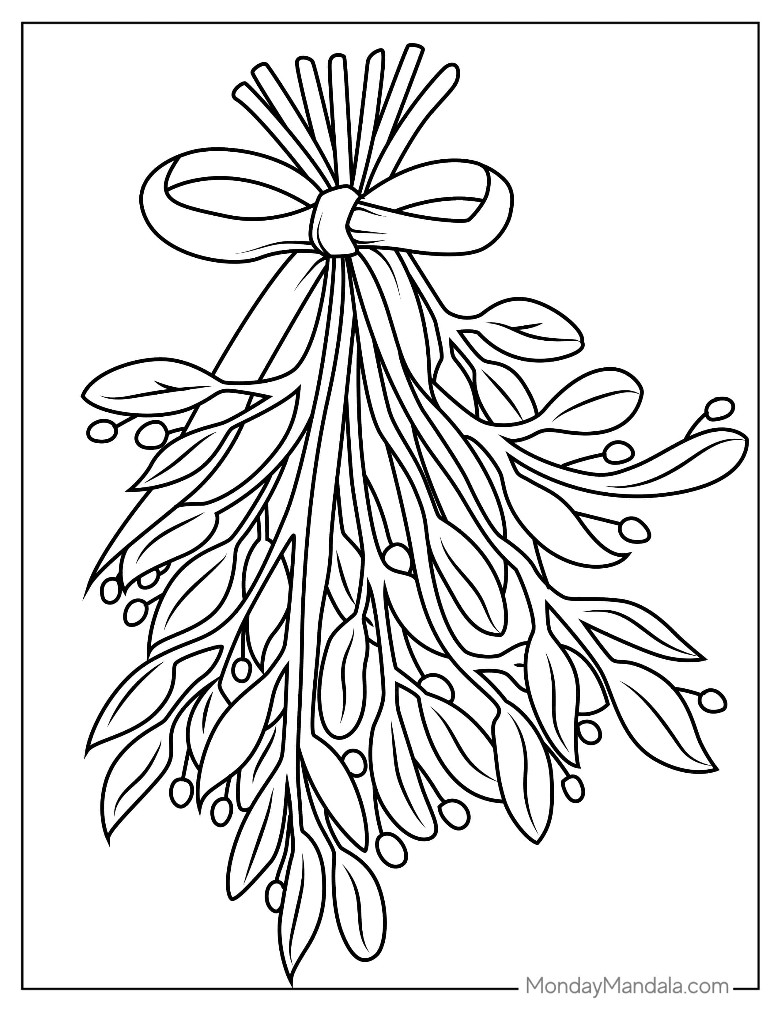 Mistletoe Bunch With Bow To Color coloring page — printable line art
