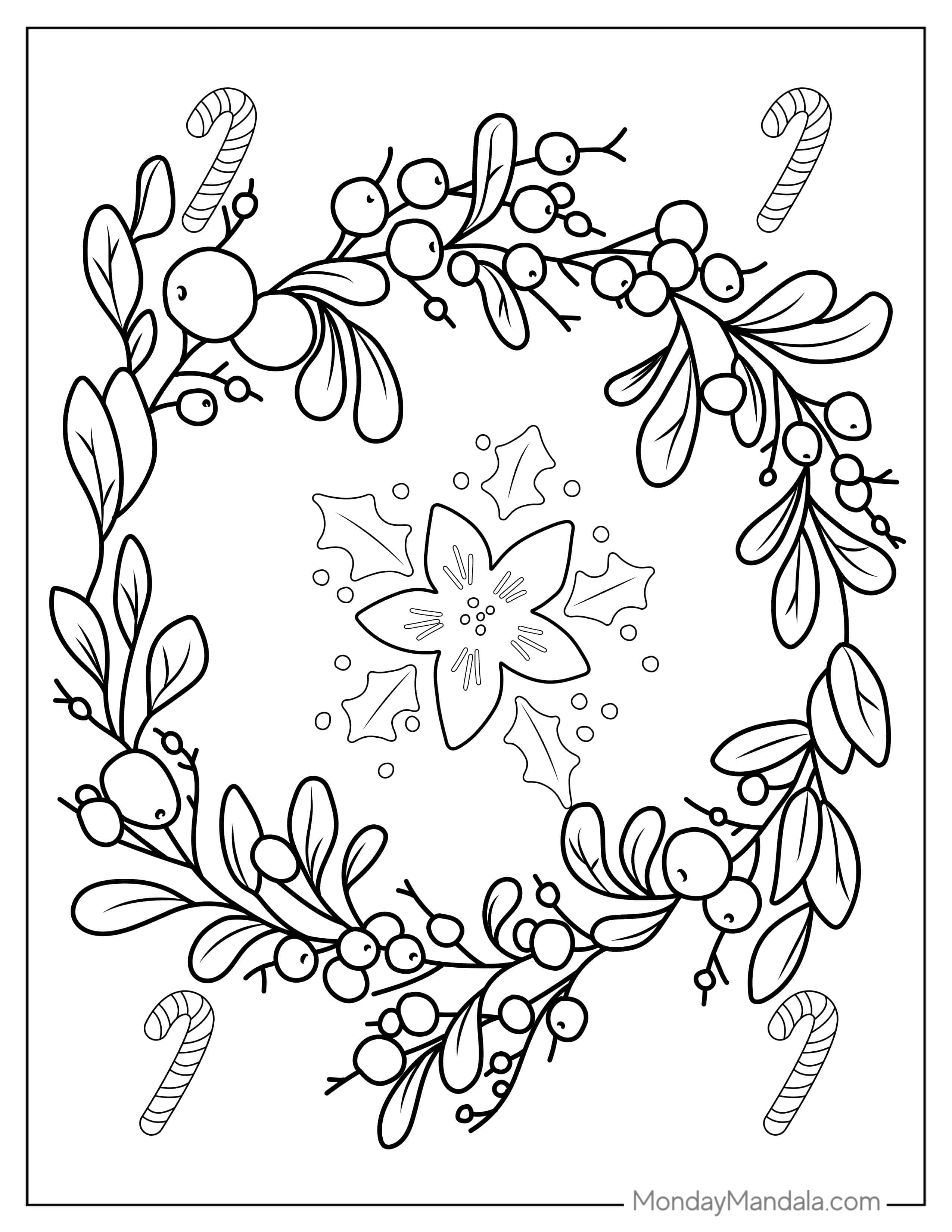 Mistletoe Christmas Wreath Coloring Page coloring page