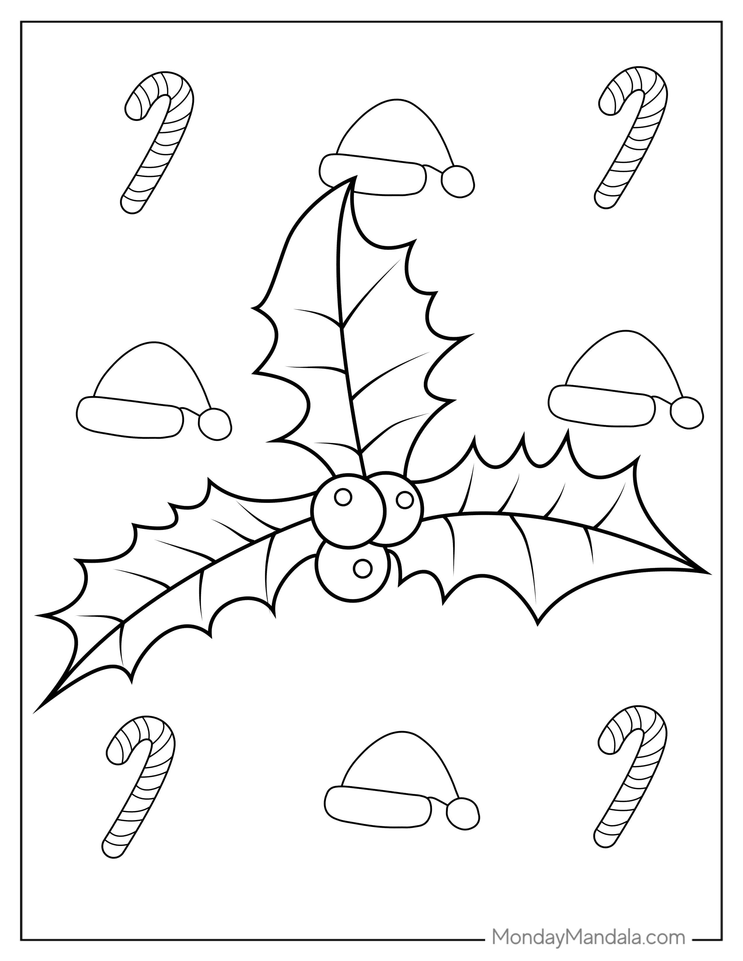 Mistletoe Coloring Page With Candy Canes coloring page