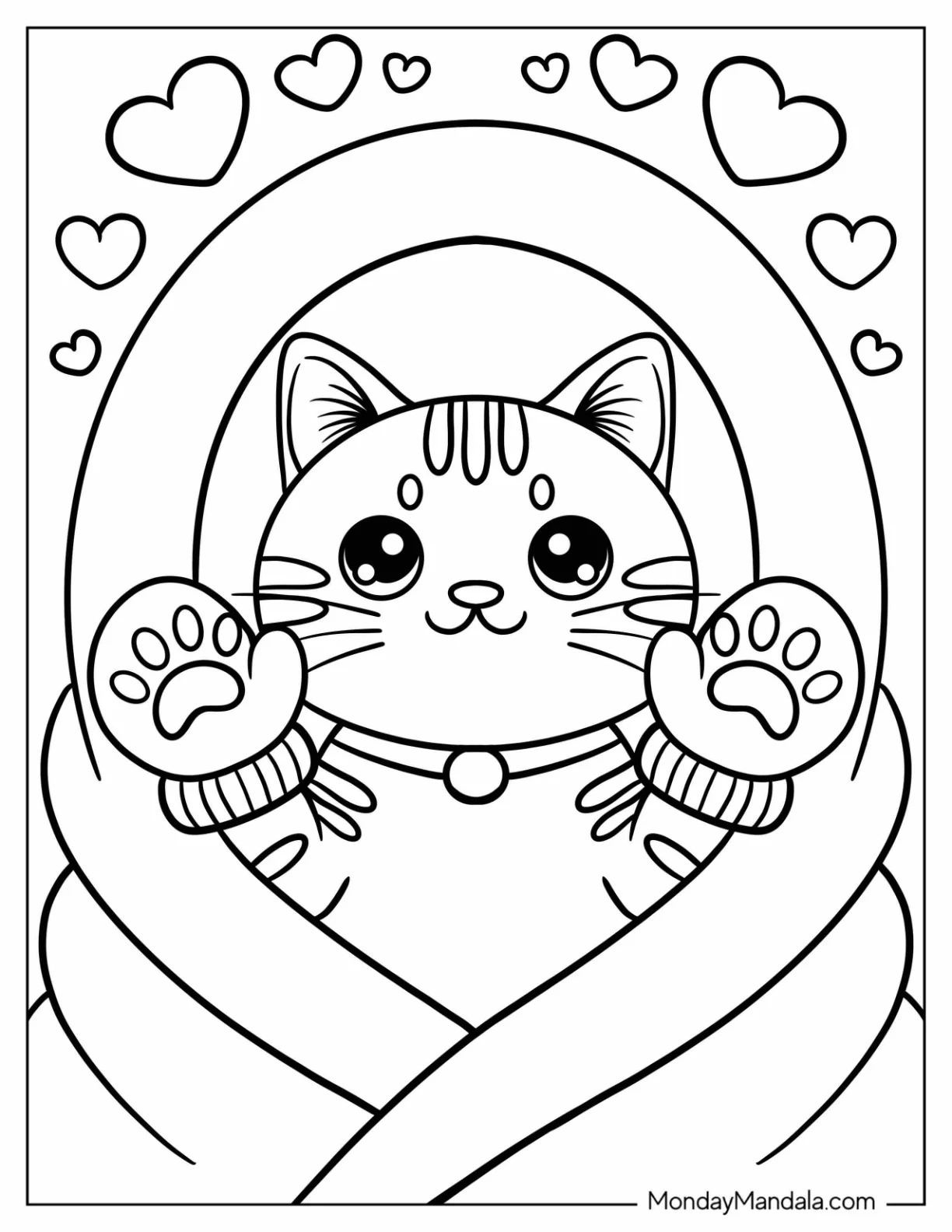 Cozy Kitten with Mittens Coloring Page for Preschoolers coloring page