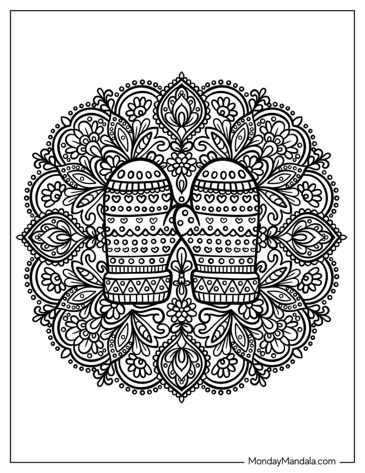 Floral Mittens Coloring Page Mandala coloring page