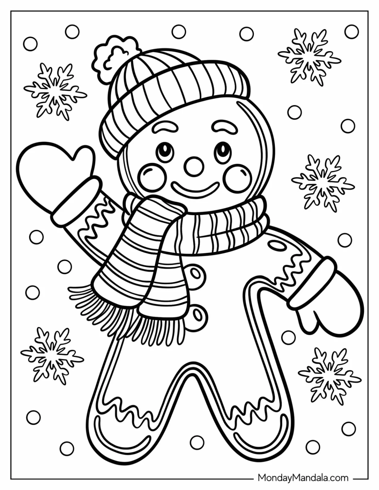 Gingerbread Man with Beanie, Scarf, and Mittens Coloring Page coloring page