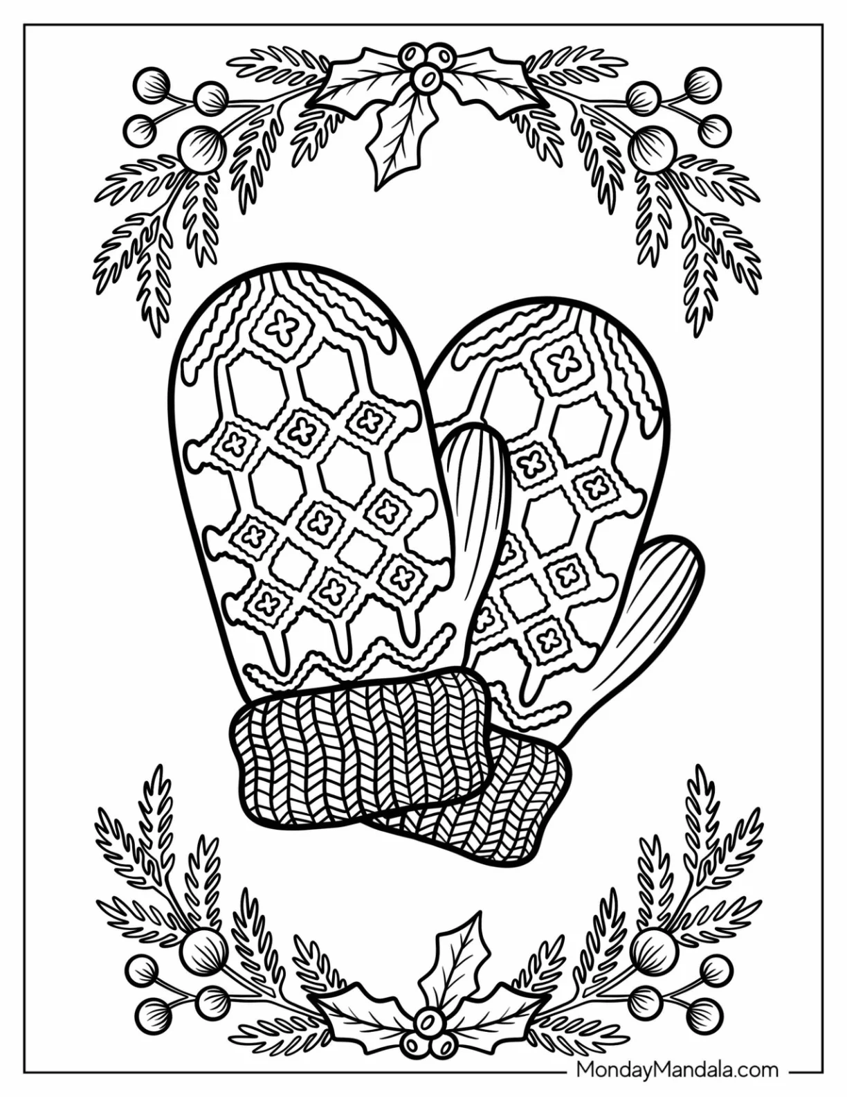 Mittens Coloring Page with Honeycomb Pattern coloring page