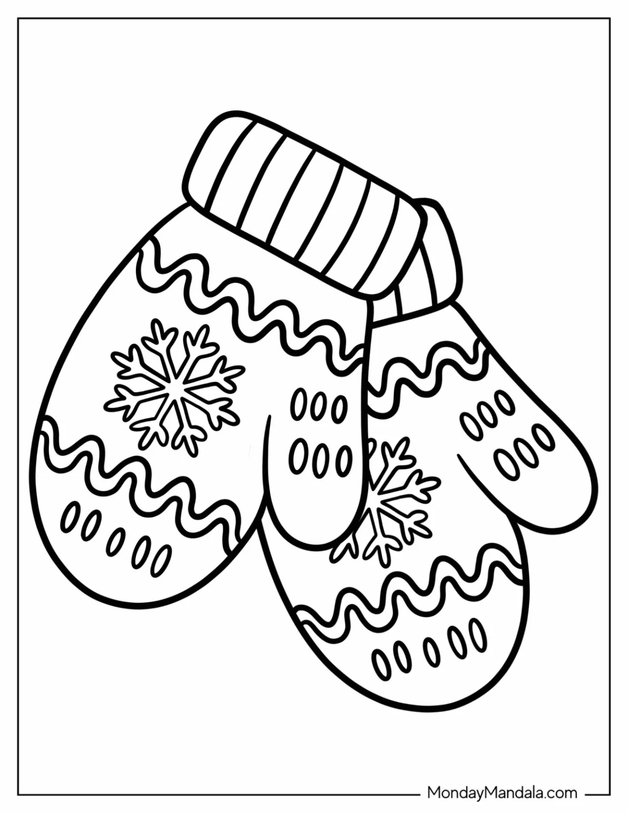 Mittens Coloring Page with Snowflake Designs for Kids coloring page