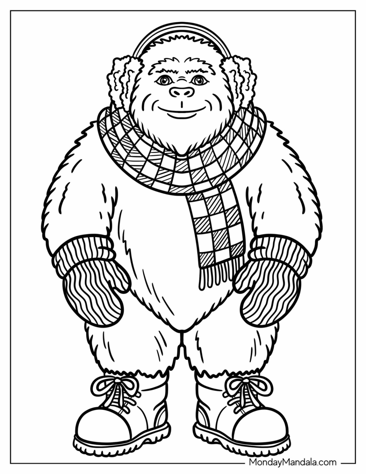 Yeti with Earmuffs, Scarf, and Mittens Coloring Page coloring page