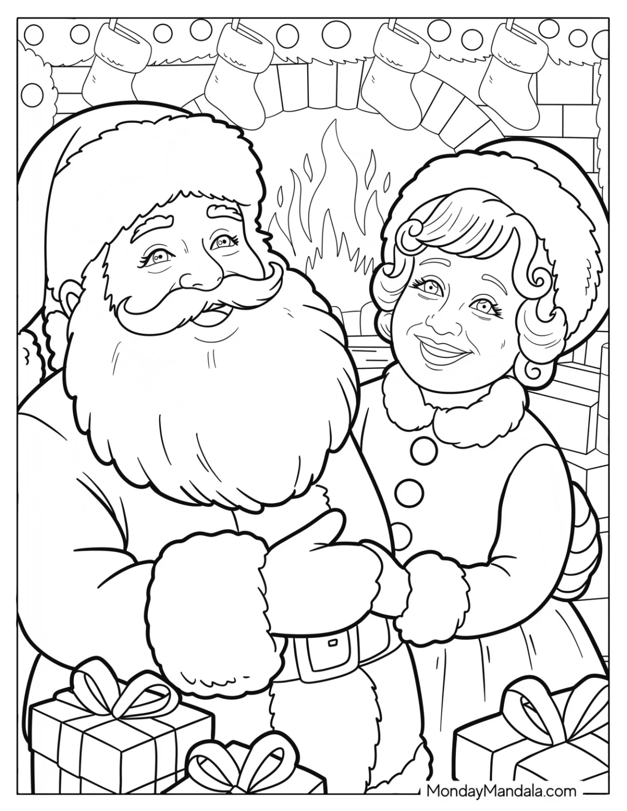 Santa Claus Having a Laugh with Mrs. Claus Coloring Page coloring page